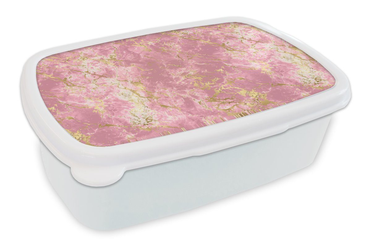 MuchoWow Lunchbox Gold - Marmor - Luxus - Design, Kunststoff, (2-tlg), Brotbox für Kinder und Erwachsene, Brotdose, für Jungs und Mädchen weiß