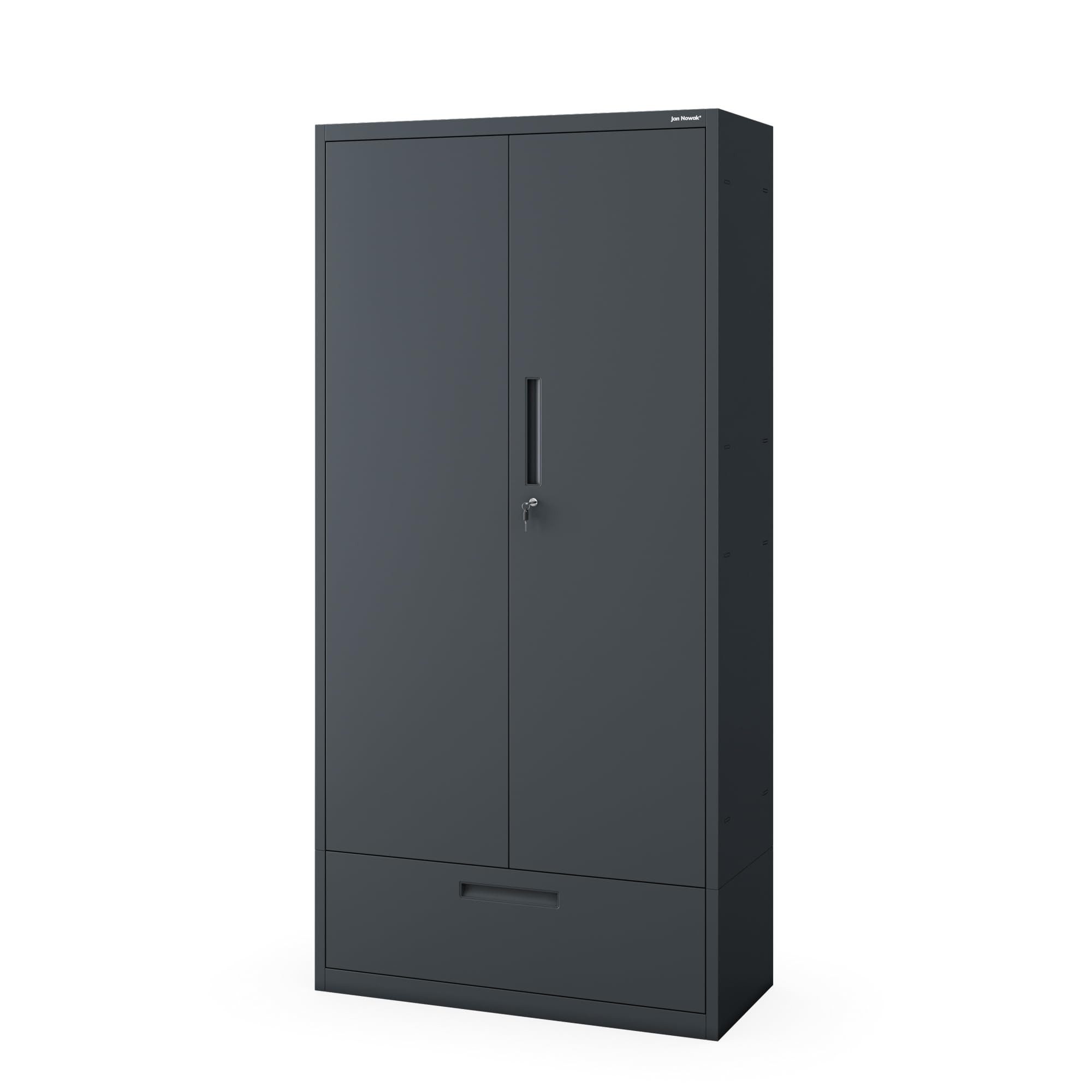 Jan Nowak Aktenschrank Metall Büroschrank 90 cm MEGAN 1 Schublade 30 cm abschließbar (0,6 mm Wandmontage möglich PZH-zertifiziert) Stahl 4 Böden Schloss 2 Schlüssel robust 4 Farben 185 cm