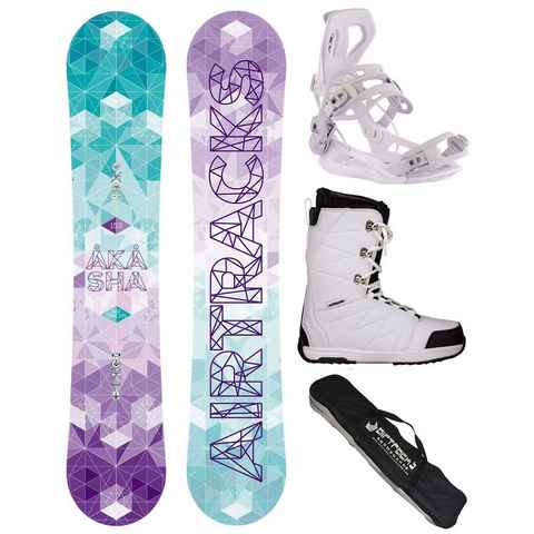 Airtracks Snowboard Damen Snowboard Set Akasha Zero Rocker »Mod. 22/23 (4er-Pack), Snowboard + Bindung Master W + Boots + SB Bag / 144 147 150 153 cm