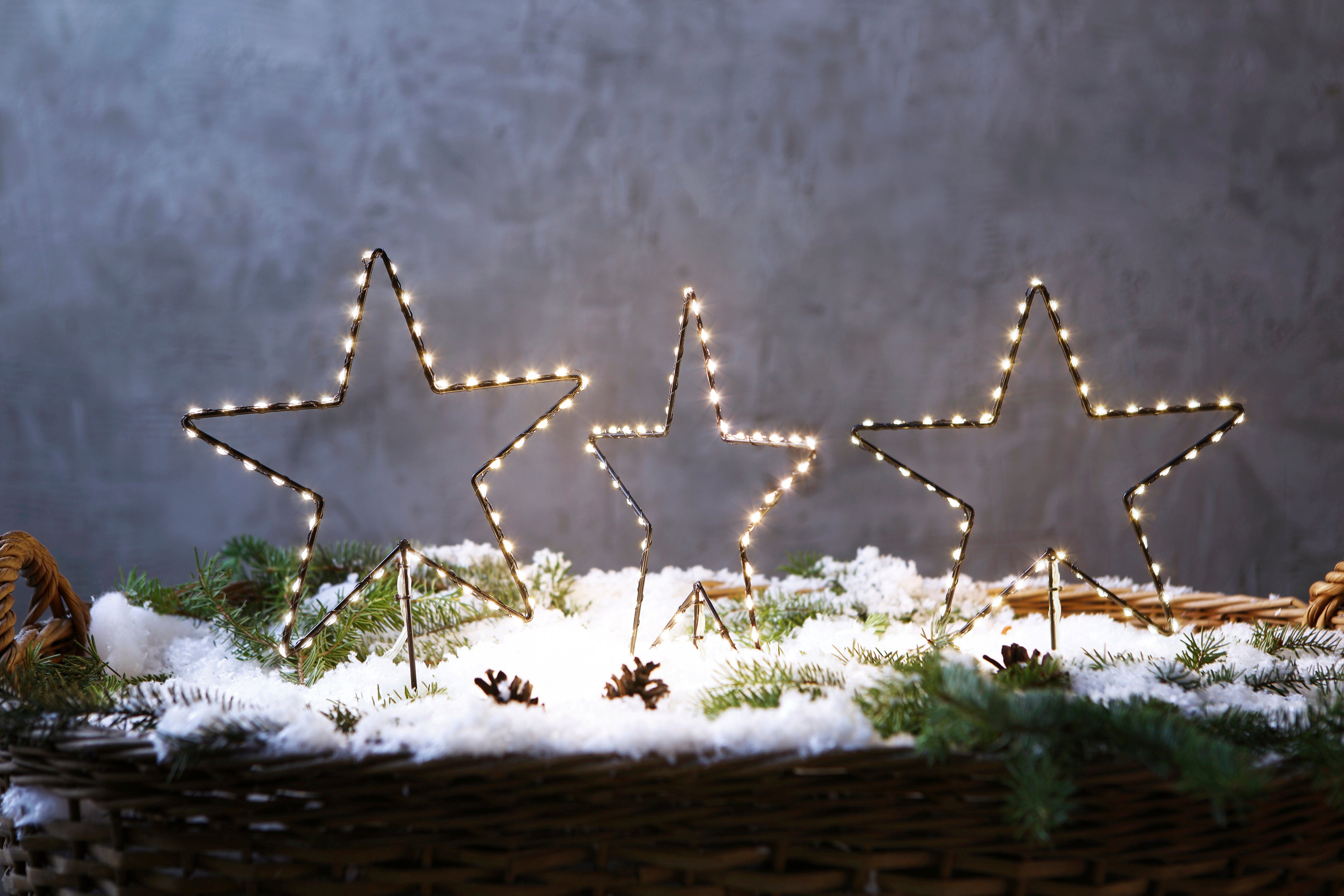 aussen Weihnachtsstern, AM Stern, Warmweiß, integriert, Design Sterne, Weihnachtsdeko 3 Gartenstecker, LED fest LED