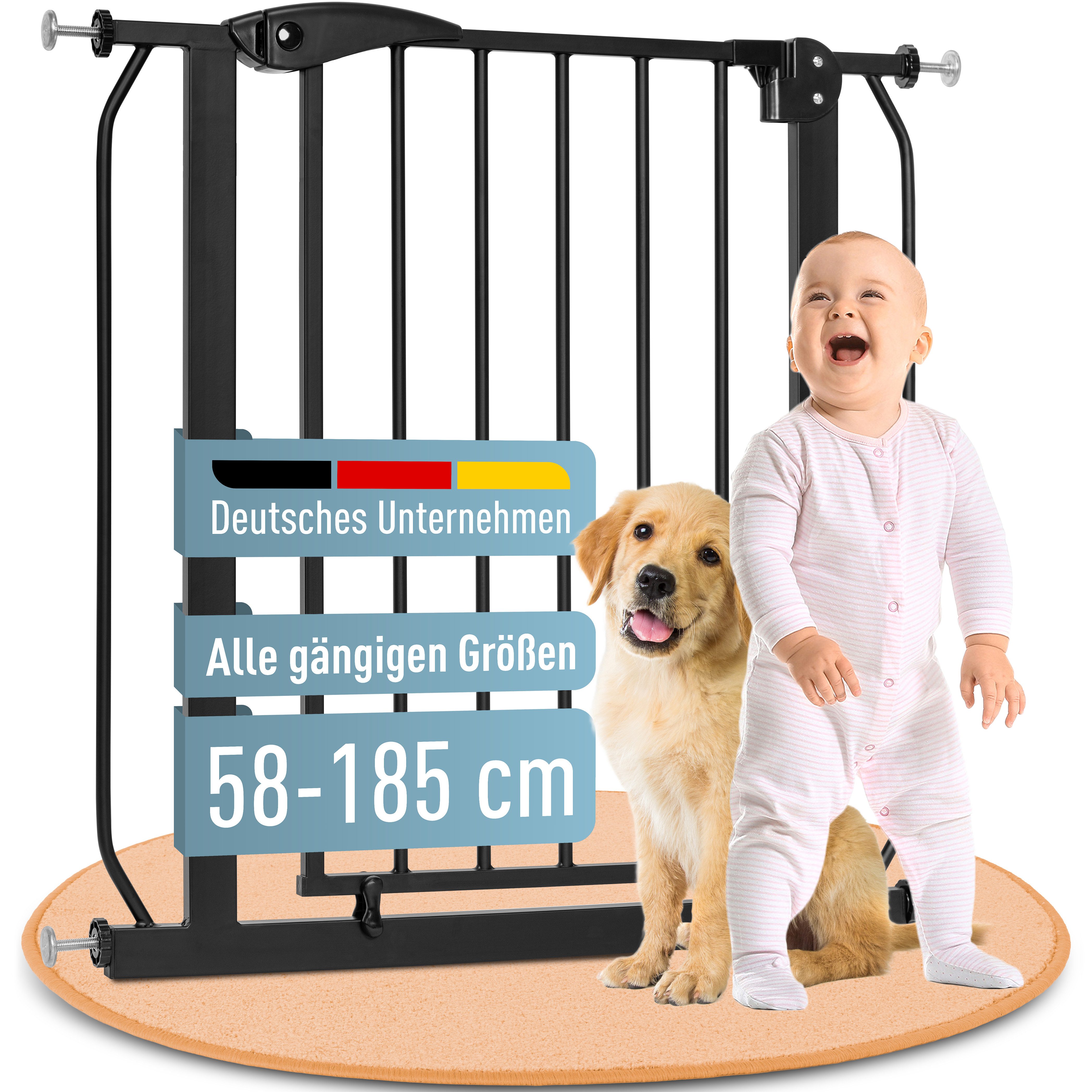 ib style Türschutzgitter Berrin Treppengitter ohne Bohren 58-66 cm schwarz, Getestet in Deutschland, 2-fach Sicherung, Babygitter bis 24 Monaten