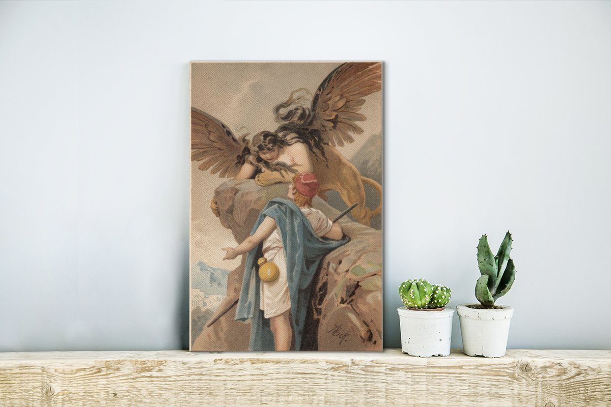 Ödipus (1 und inkl. Illustration von cm fertig Leinwandbild Sphinx, Zackenaufhänger, OneMillionCanvasses® Leinwandbild bespannt Gemälde, St), 20x30 der Eine