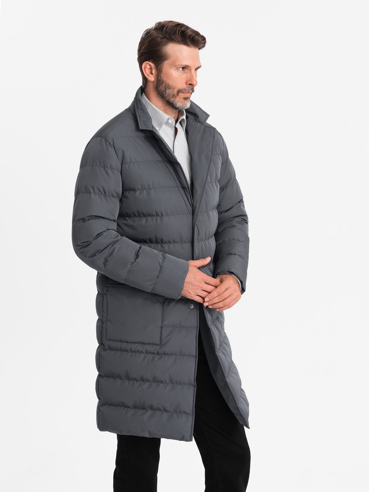 OMBRE Wintermantel Lange Herren-Steppjacke mit Revers günstig online kaufen
