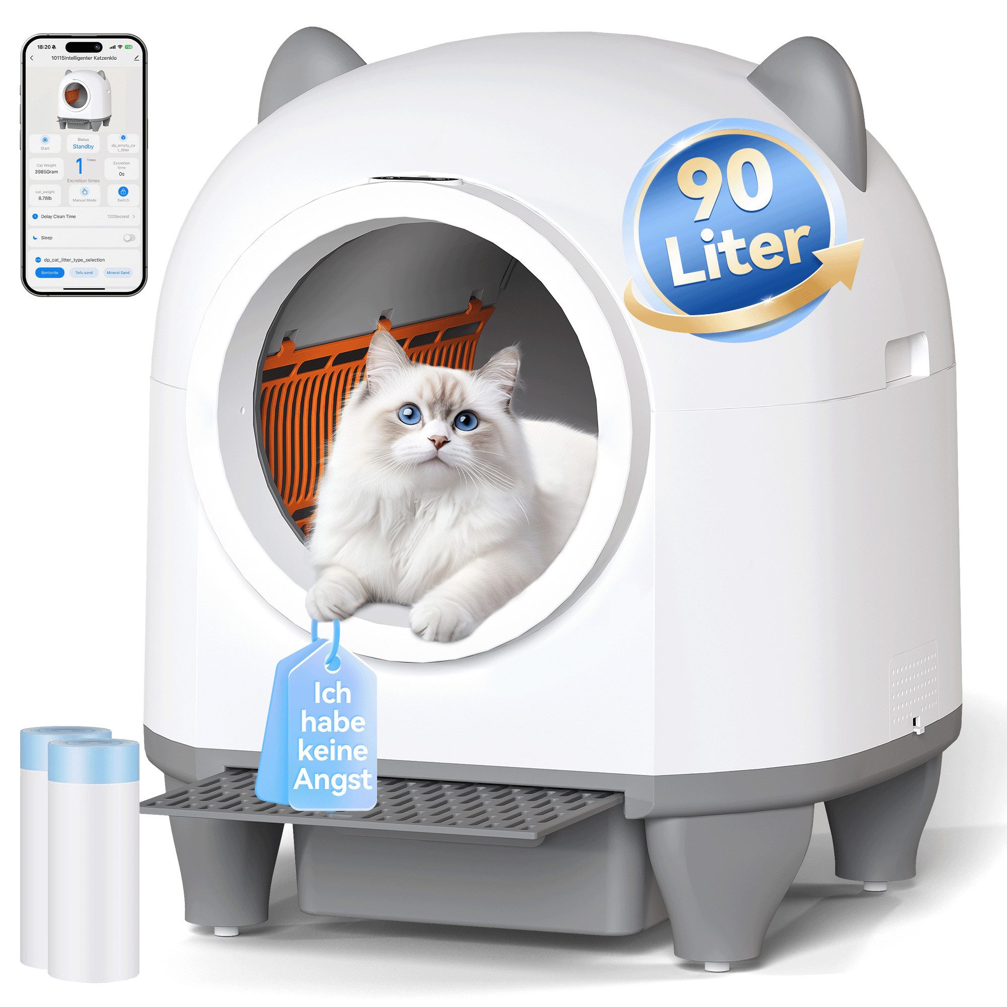 Katzentoilette K1 Selbstreinigende Katzentoilette,90L Automatische katzenklo