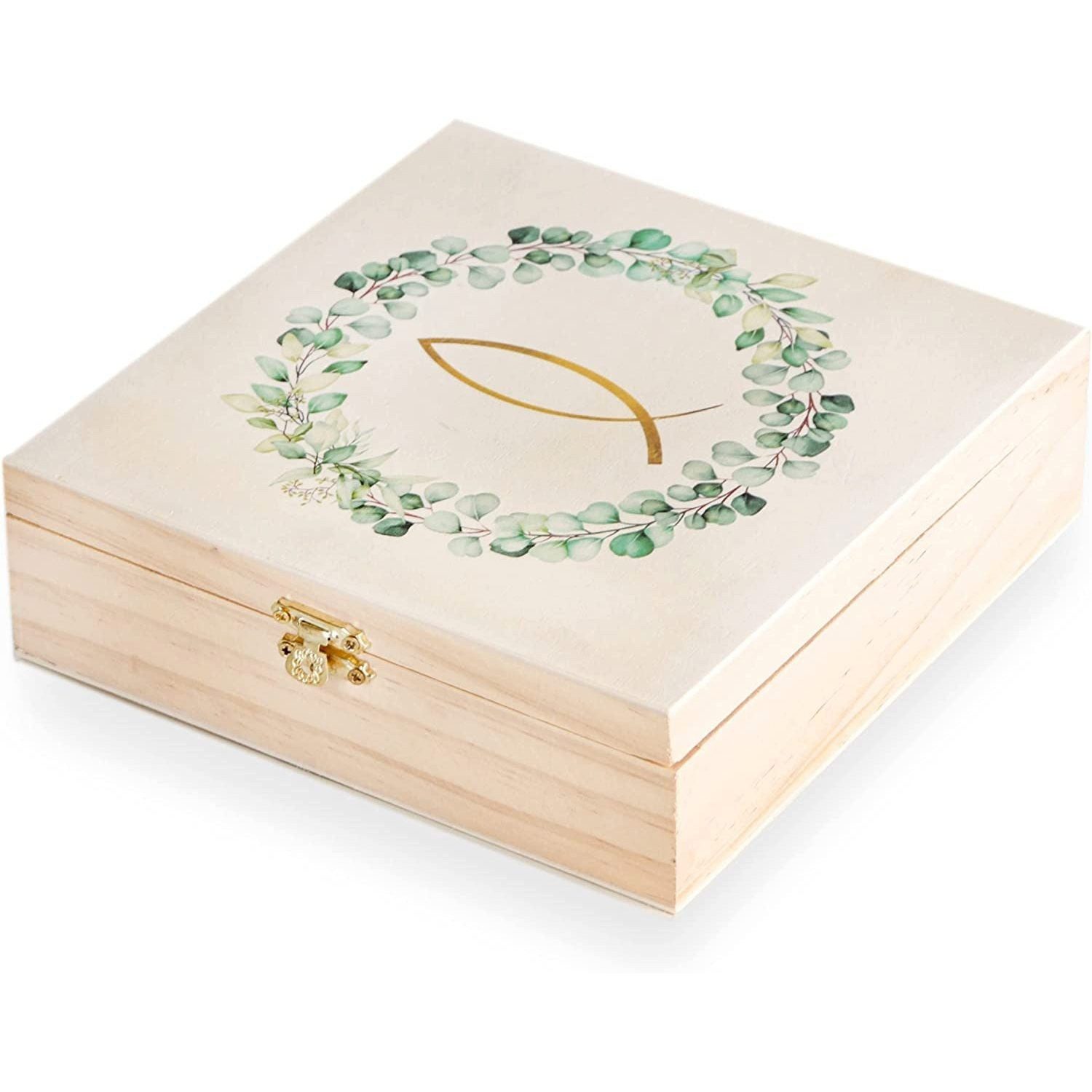 Logbuch-Verlag Geschenkbox Erinnerungskiste Eukalyptus Fisch 18,5x18,5cm Holzbox Holz