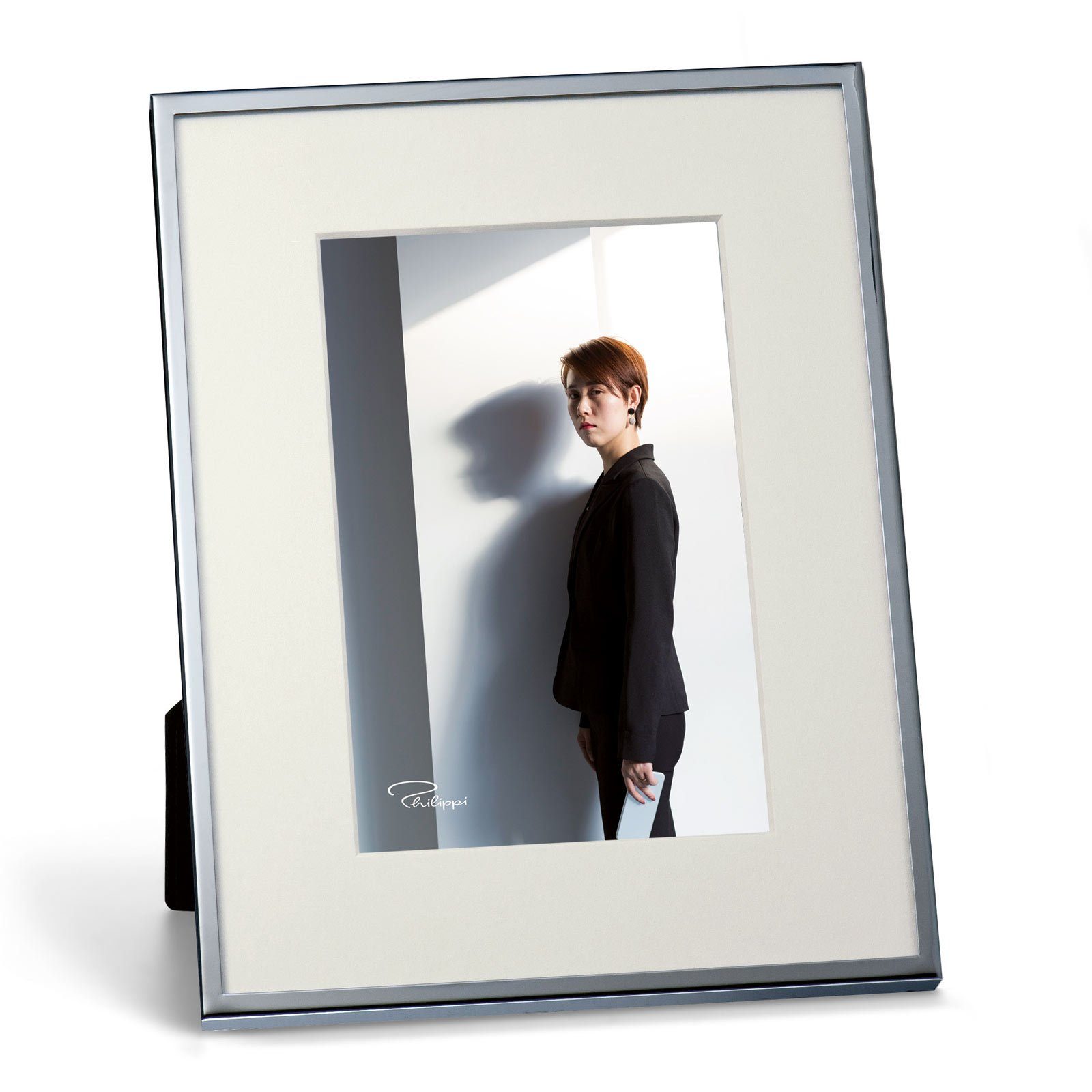 Philippi Design Bilderrahmen, PHILIPPI Bilderrahmen SHADOW Chrom mit Passepartout 10 x 15 cm