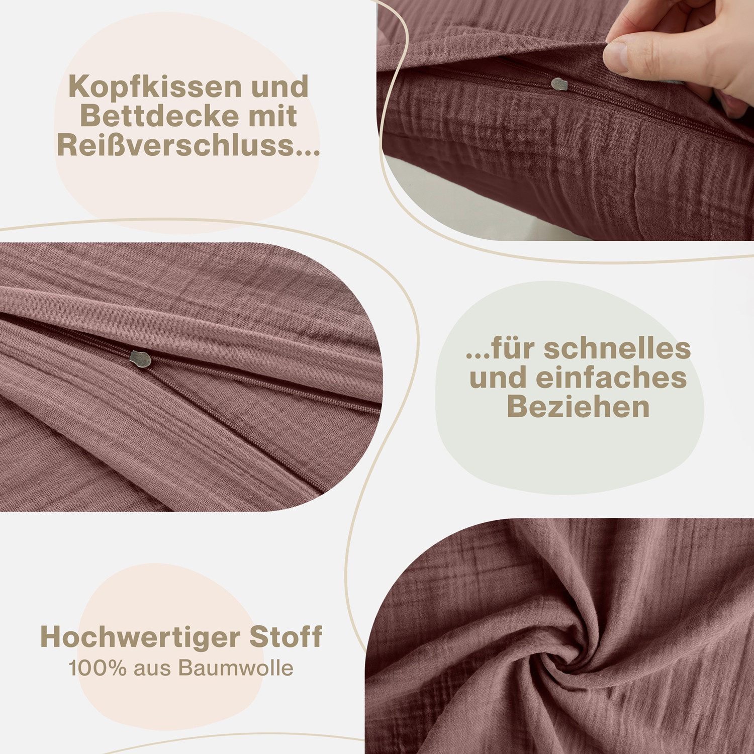 Blumtal Bettwäsche Musselin 100% Baumwolle im Set, Kopfkissenbezug & Deckenbezug, 2 teilig – Bild 4 von 5