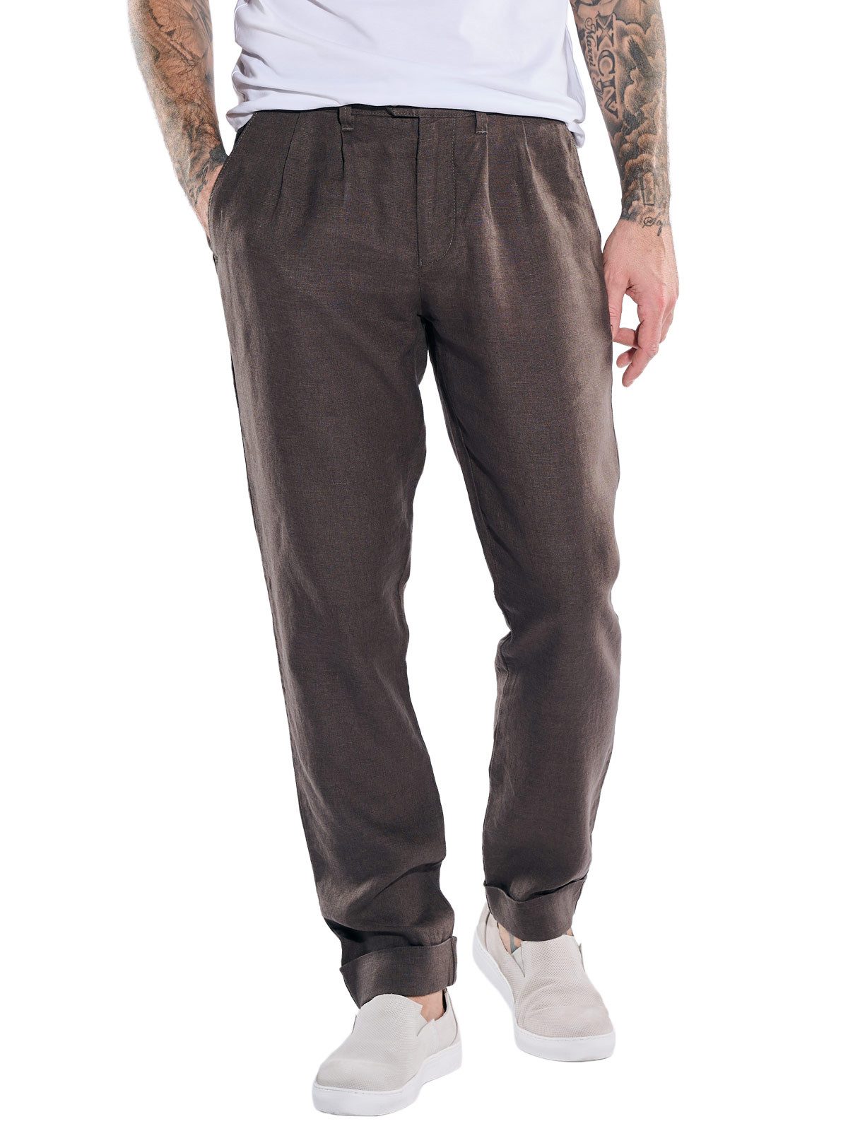 emilio adani Chinohose Herren Chino aus 100% Leinen, Dunkelbraun