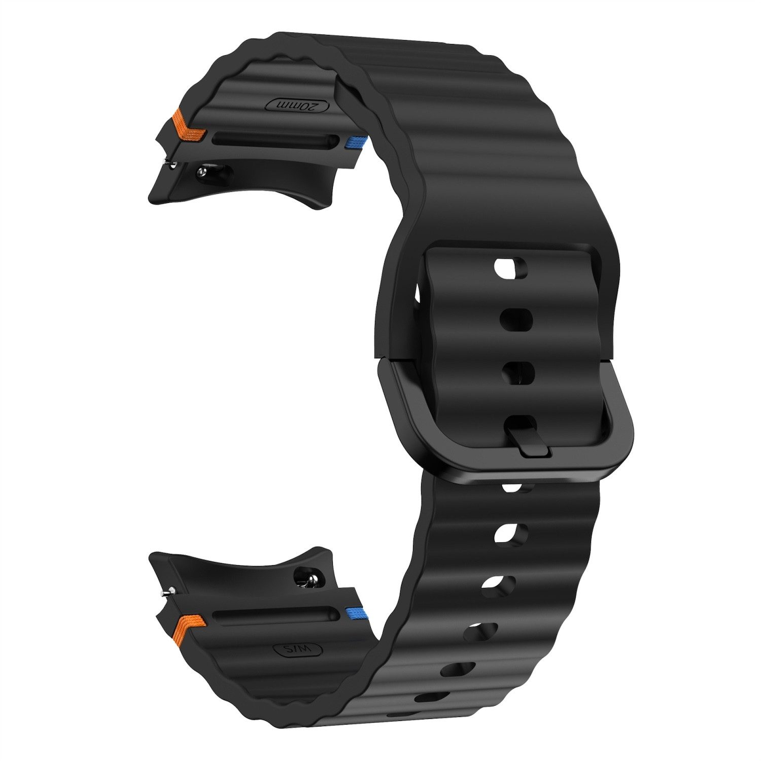 Wigento Smartwatch-Armband Für Samsung Galaxy Watch 7 44 / 40mm Silikon Design Arm Band Schwarz