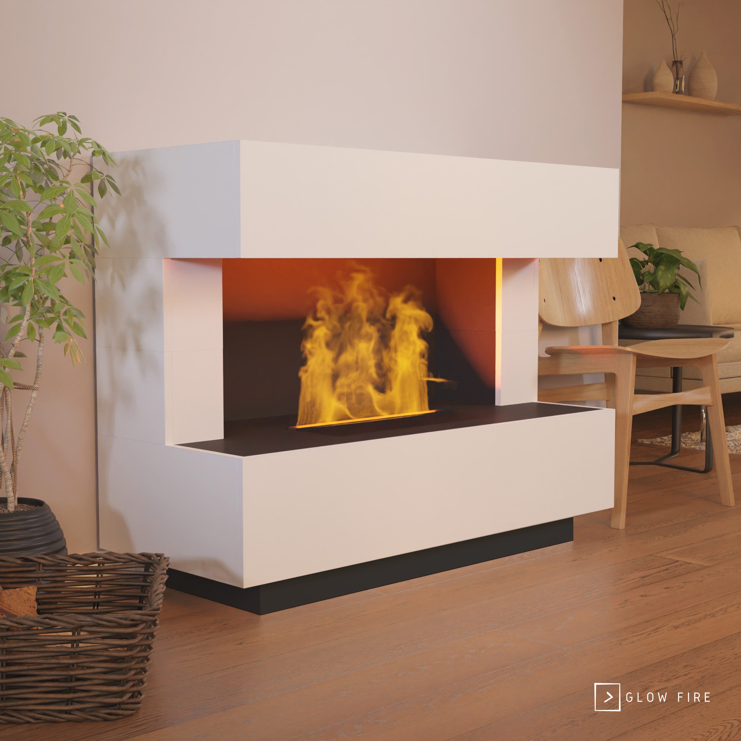 GLOW FIRE Elektrokamin Kant Wasserdampf Kamin, Elektrischer Kamin, Wasserdampfkamin mit 3D Feuer und Knisterfunktion
