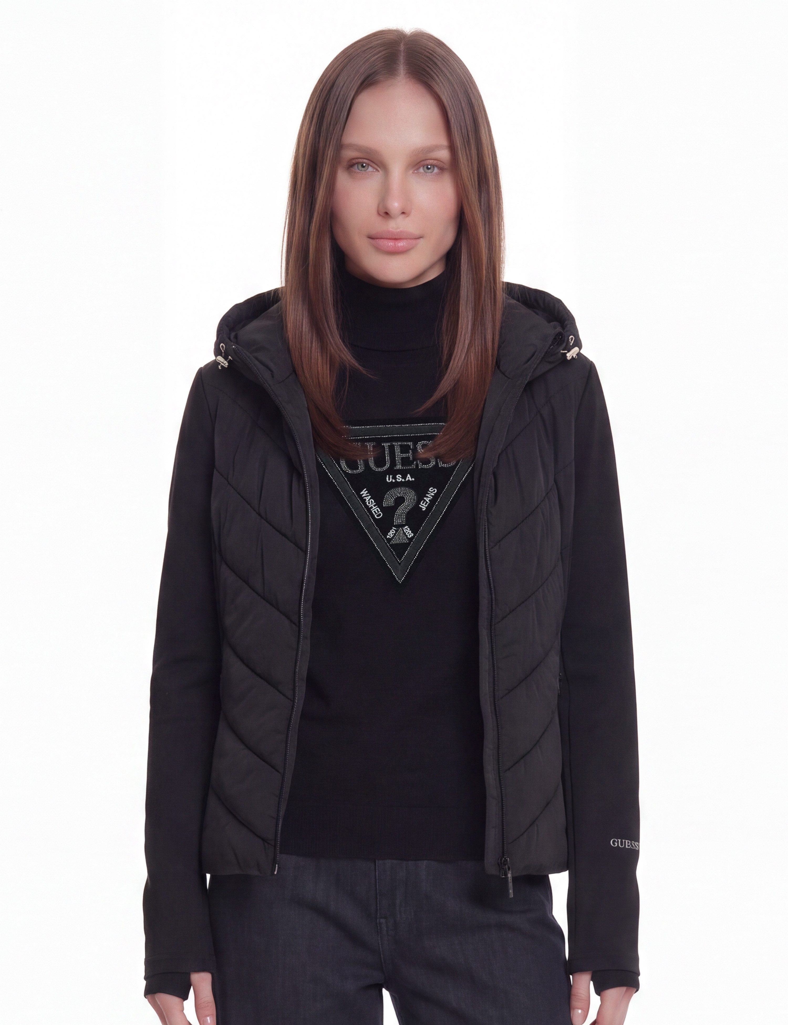 Guess Hybridjacke GRAZIA MIX FABRIC PADDED JACKE mit Chevron-Steppung