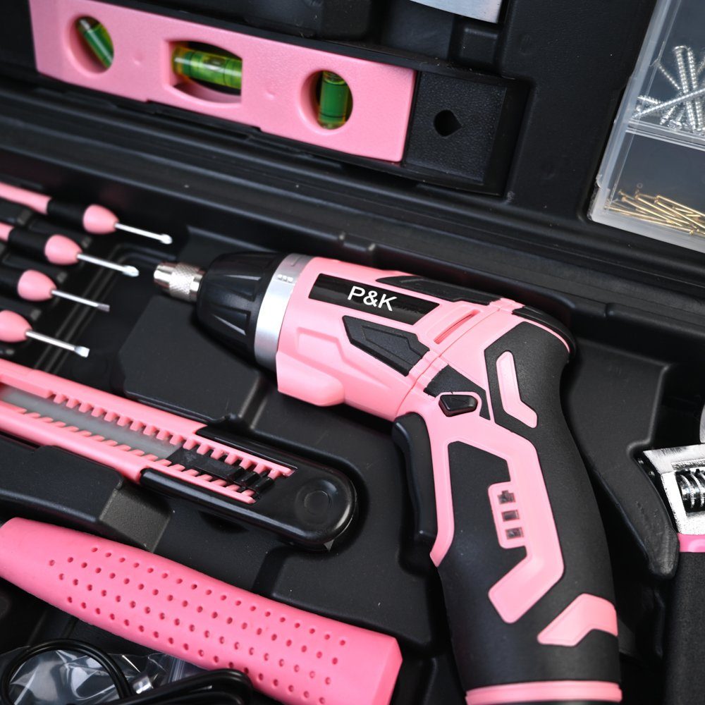 P & K Werkzeugkoffer 135 Teiliges Werkzeugset Werkzeugkoffer in Pink Design (135 St)