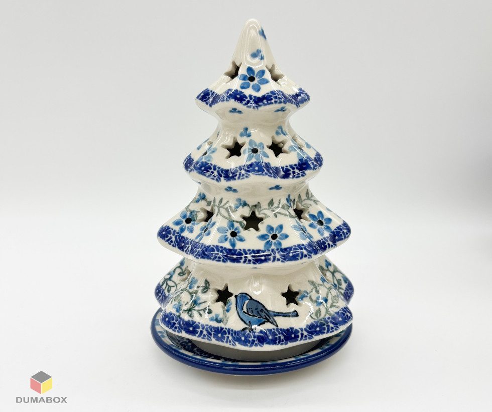 Ceramika Artystyczna Bolesławiec Teelichthalter Keramik-Lampion in Tannenbaumform – Handgemacht