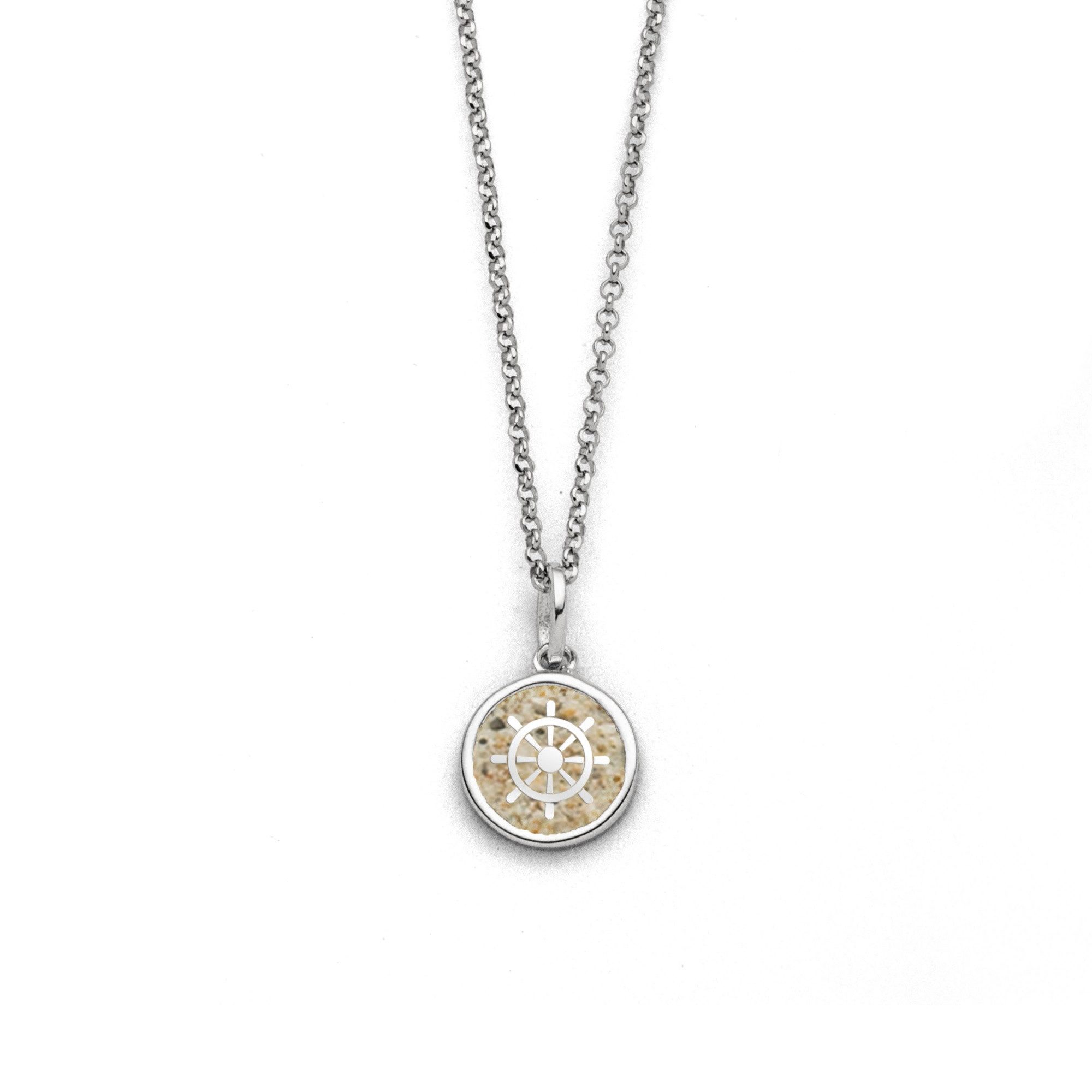 DUR Kette mit Anhänger Halskette Steuerrad 2.0 K2962, 45 cm – 925er Silber mit Strandsand, Maritimer Symbolschmuck für Orientierung & Lebensreise
