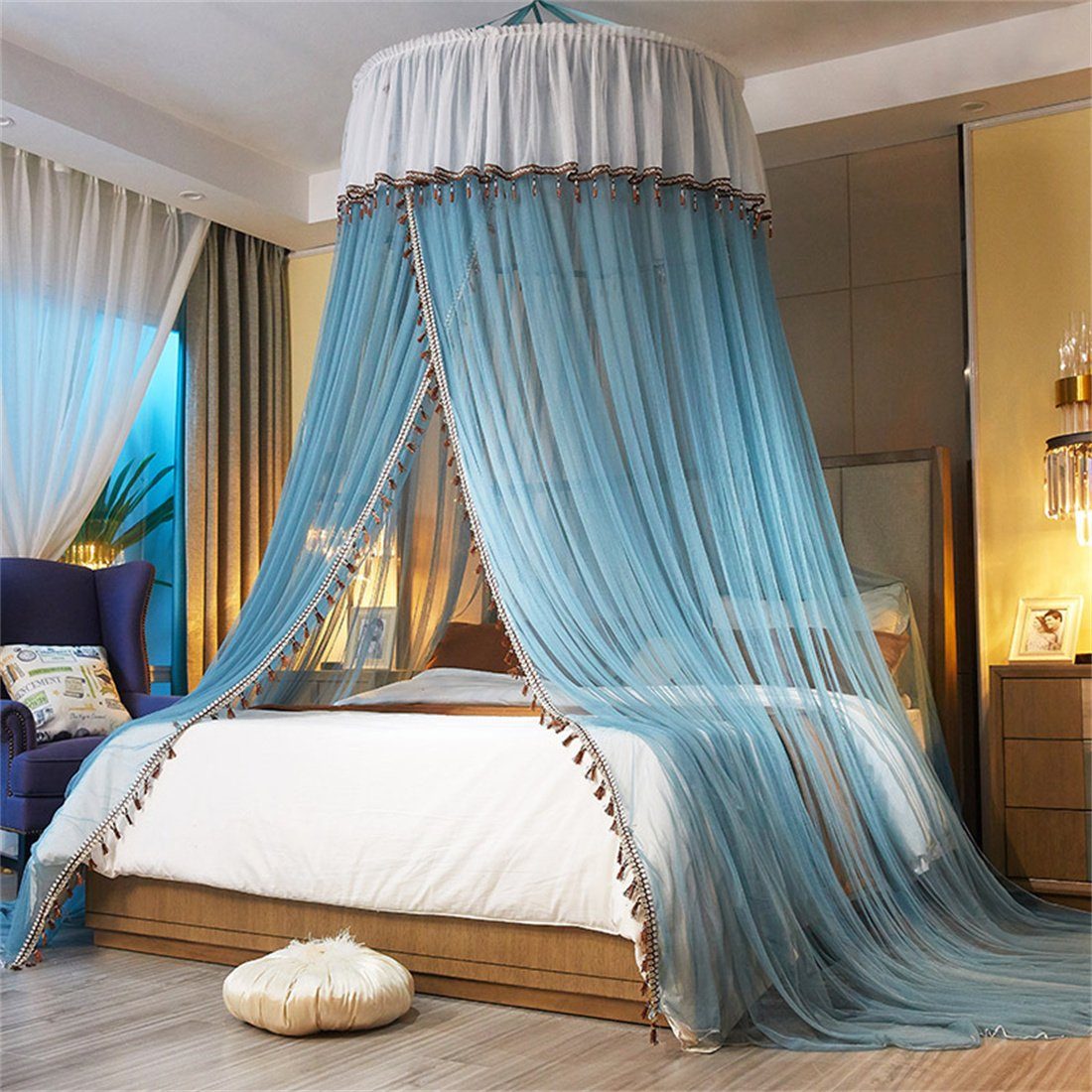 Stil Bettdecke Bett Prinzessin Kuppel ZAXSD blau Vorhang Betthimmel Moskitonetz,Anti-Moskito