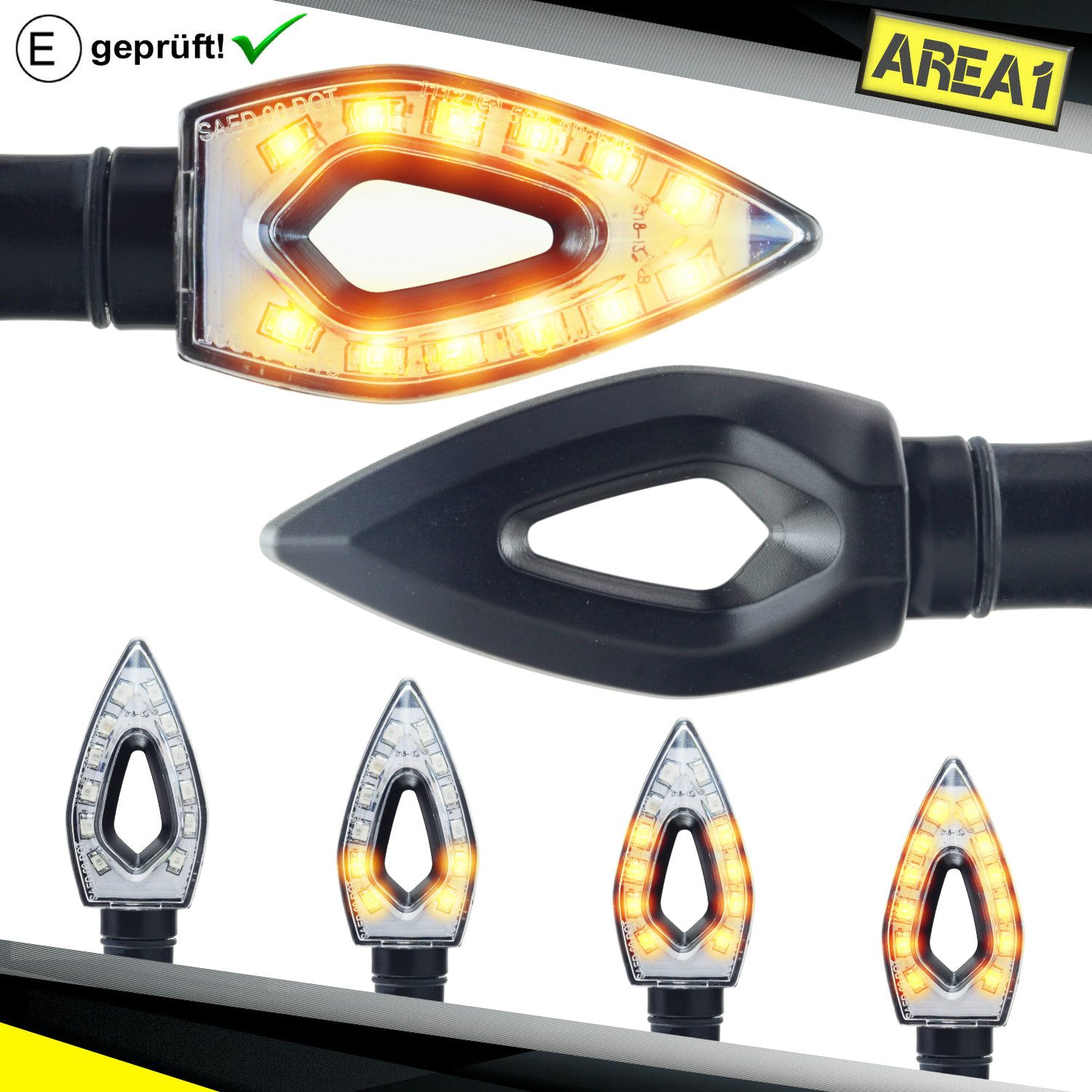 Blinker Motorrad LED Blinker E-geprüft Set (2 Stück) M10 mit Lauflichteffekt