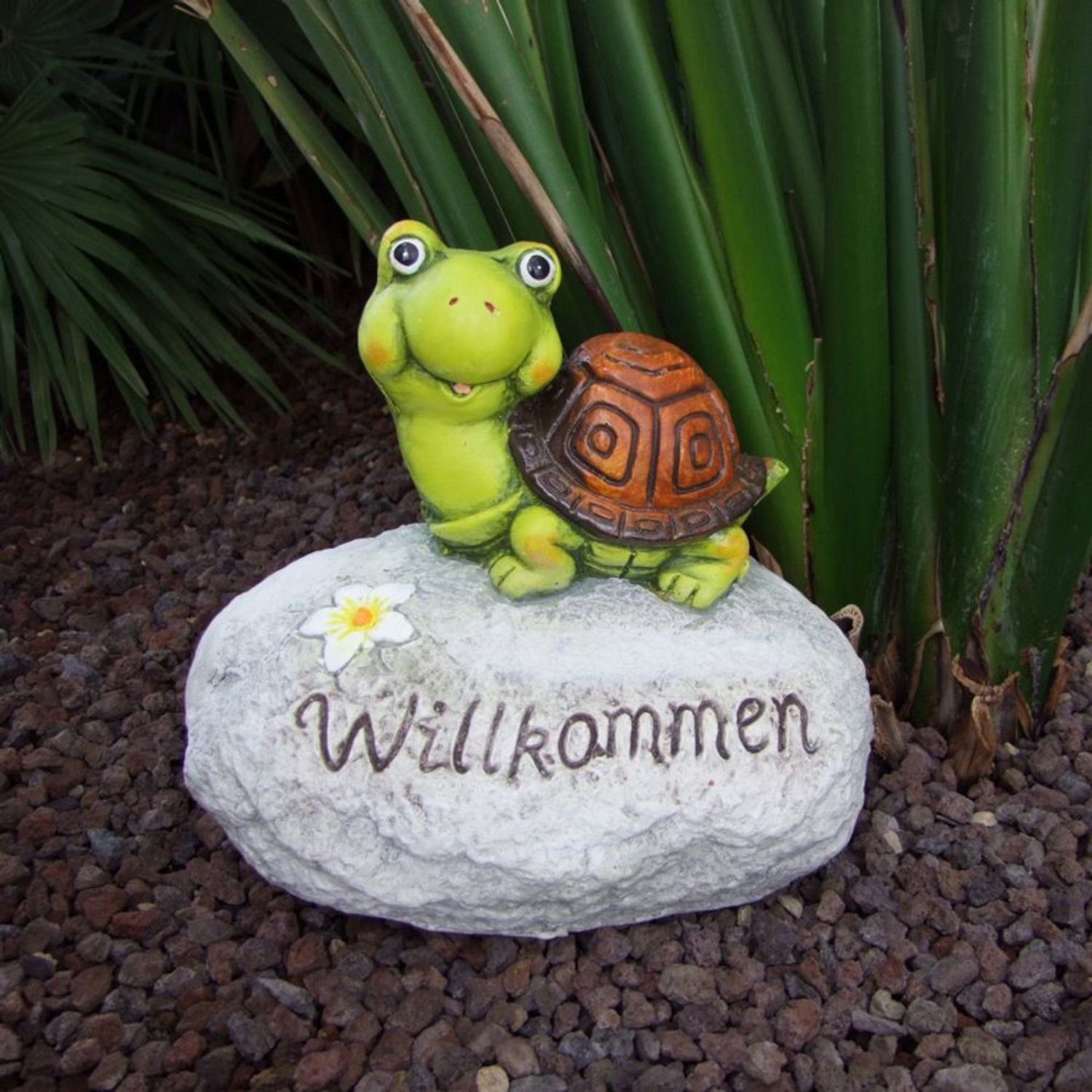 BURI Dekofigur DekoStein Willkommen Frosch Schnecke Schildkröte