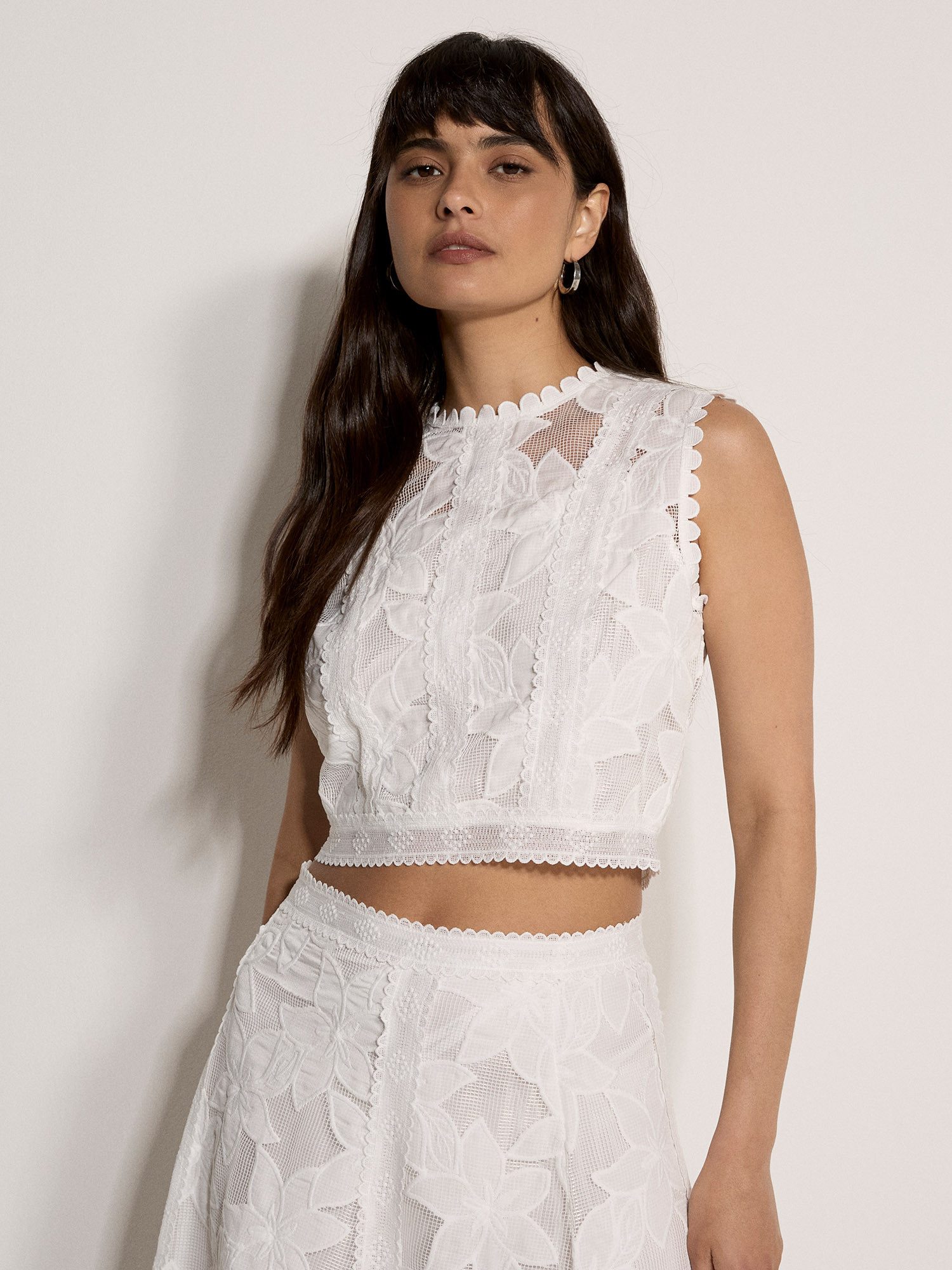 Apricot Spitzentop Crop-Top aus floraler Mesh-Spitze Blumen-Spitze günstig online kaufen