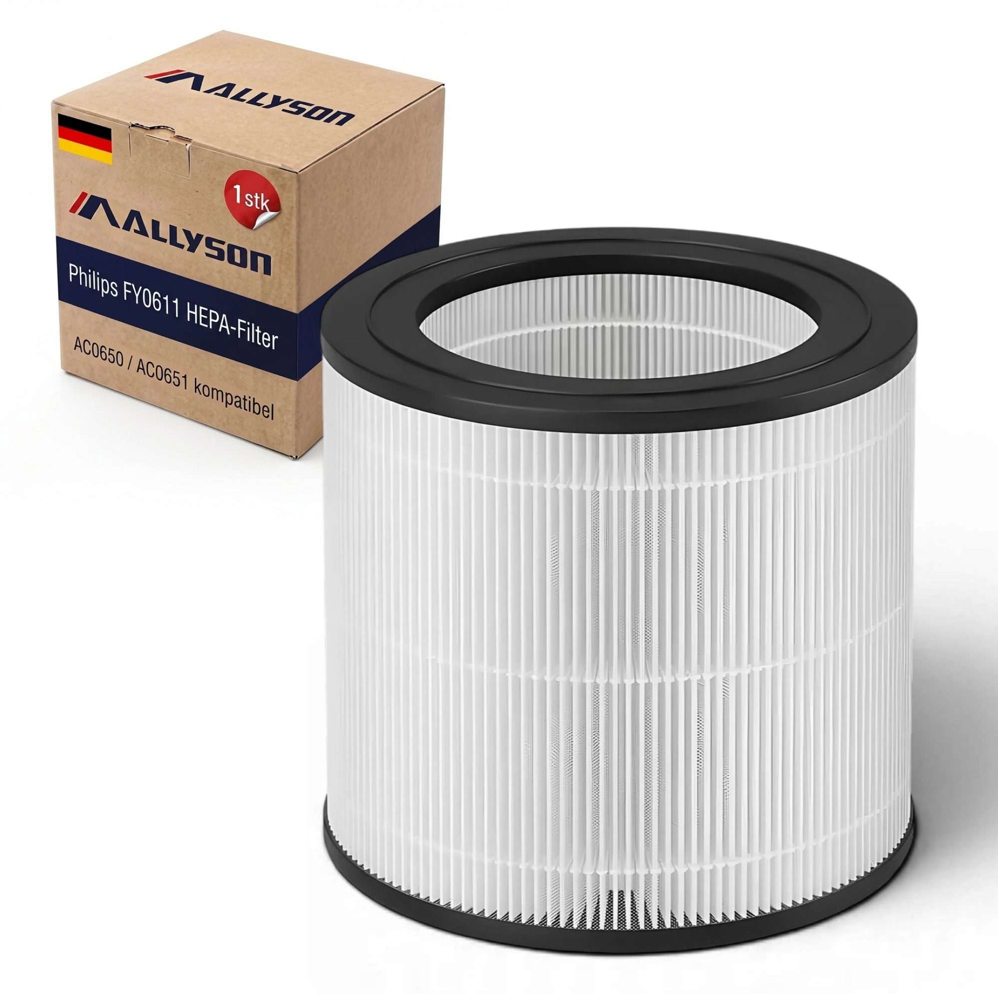 Allyson HEPA-Filter Philips Luftreiniger Ersatzfilter (2er Set), HEPA-Filter für Philips, Zubehör für Philips Luftreiniger AC0650 Philips Luftreiniger AC0651 Philips Originalfilter-Nummer FY0611/30, Für Philips AC0650 & AC0651, ersetzt FY0611/30, 3-in-1 F