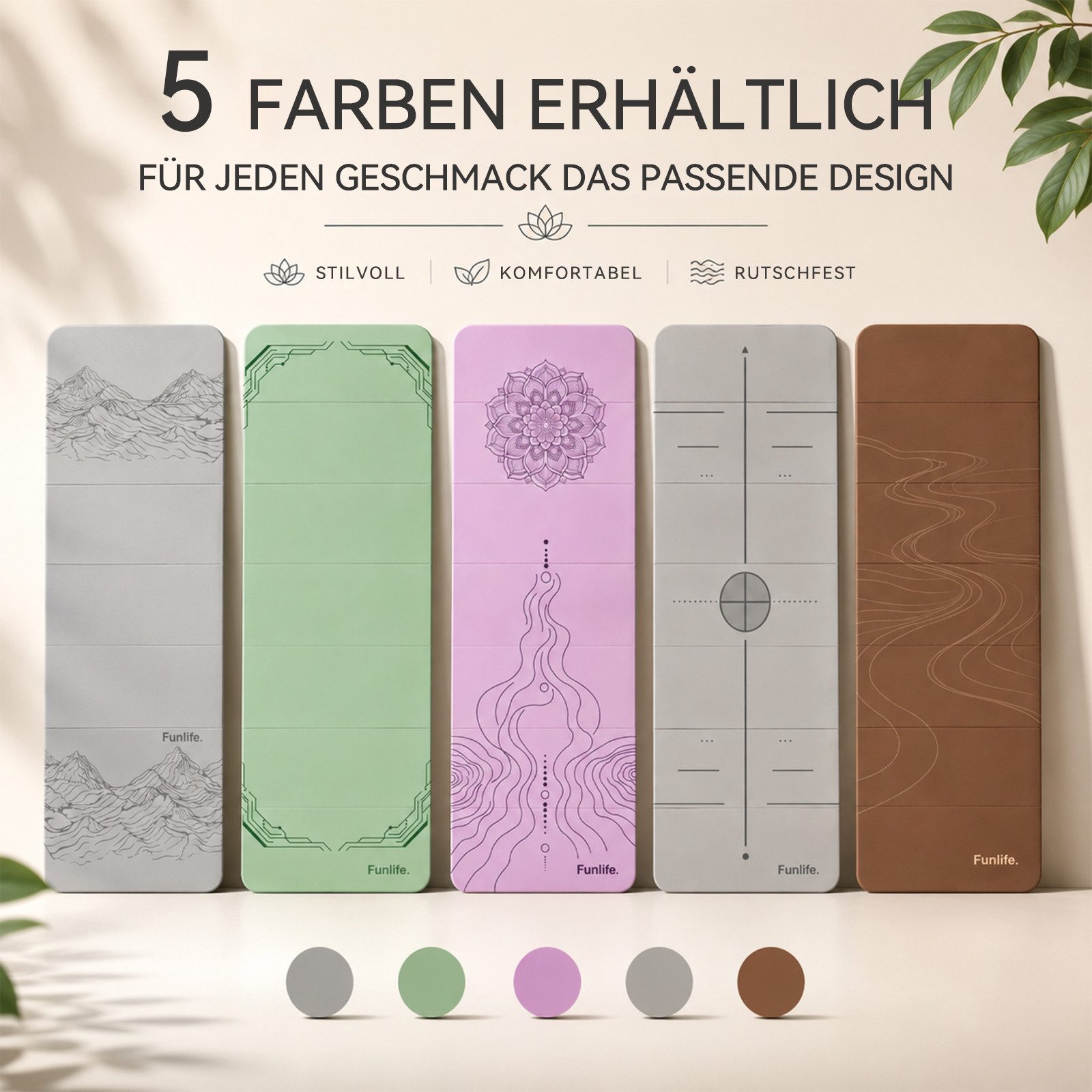 FunLife Yogamatte FOLD Design-Edition (Einzelmatte), 10 mm dick, faltbar, platzsparend, 190 × 66 cm