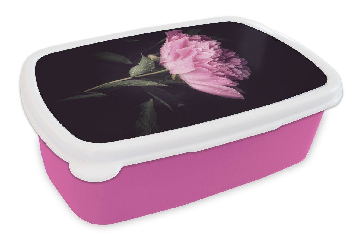 MuchoWow Lunchbox Pfingstrose mit Tautropfen, Kunststoff, (2-tlg), Brotbox für Erwachsene, Brotdose Kinder, Snackbox, Mädchen, Kunststoff rosa