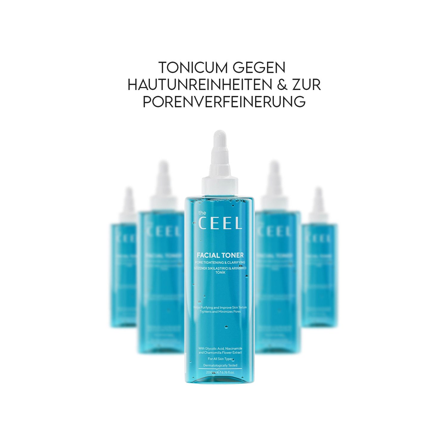 THE CEEL Toner Porenverfeinernd Facial Toner - Glykolsäure, Kamille Pflege 200 ml, Porenverfeinernder, reinigender Gesichtswasser