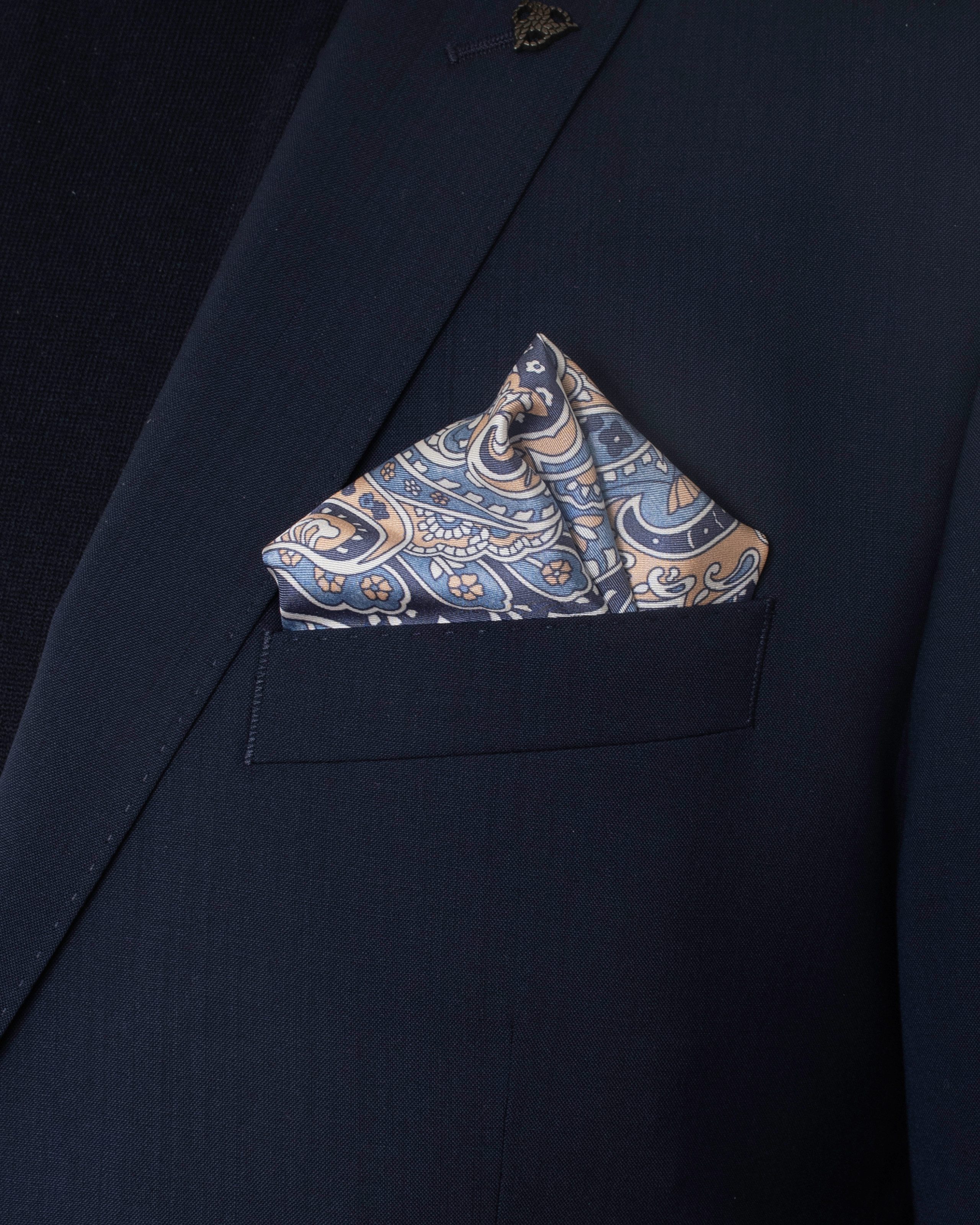 MayTree Seidentuch Herren handrolliert aus Twill-Seide, 53x53 Paisley hellblau, (Stück), 100% Seide