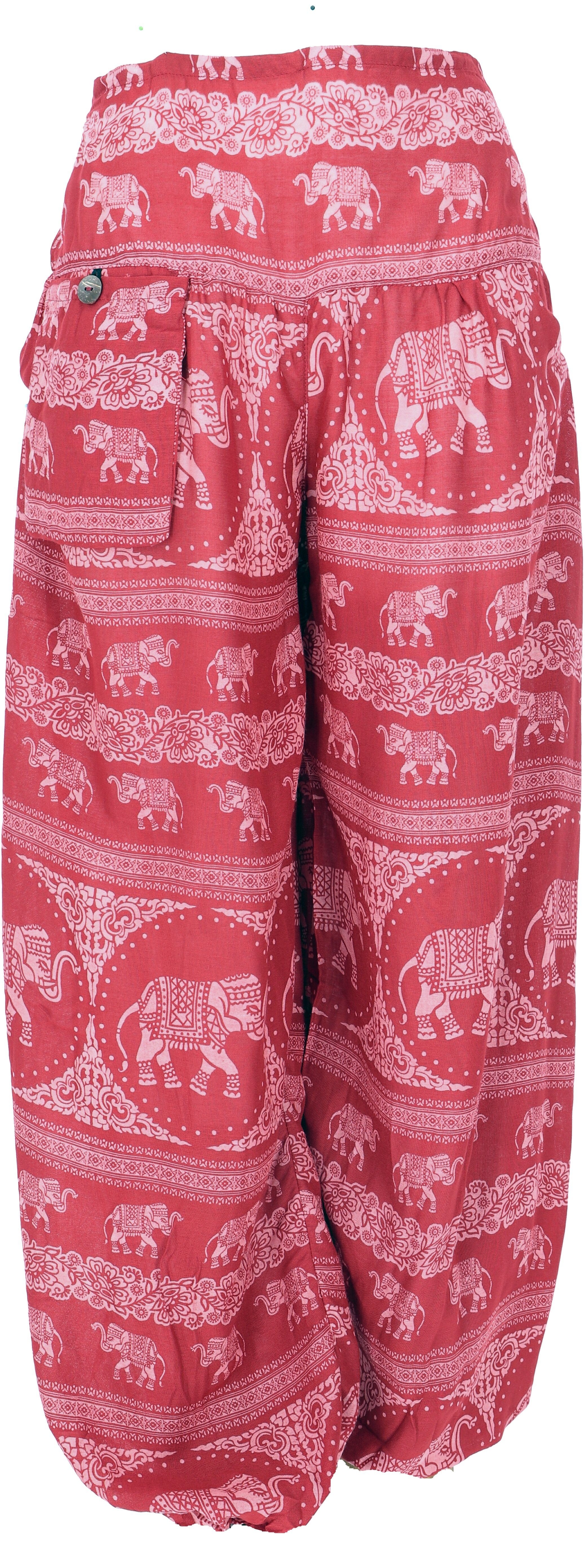 Guru-Shop Relaxhose Luftige Pluderhose mit Elefantendruck,.. Ethno Style, alternative Bekleidung rot