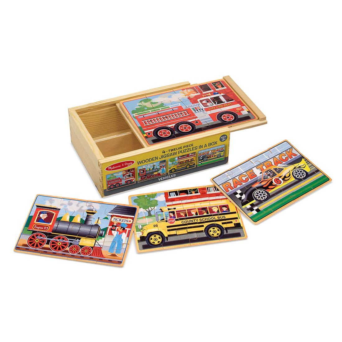 Melissa & Doug Rahmenpuzzle Fahrzeuge Puzzle aus Holz, 12 Puzzleteile