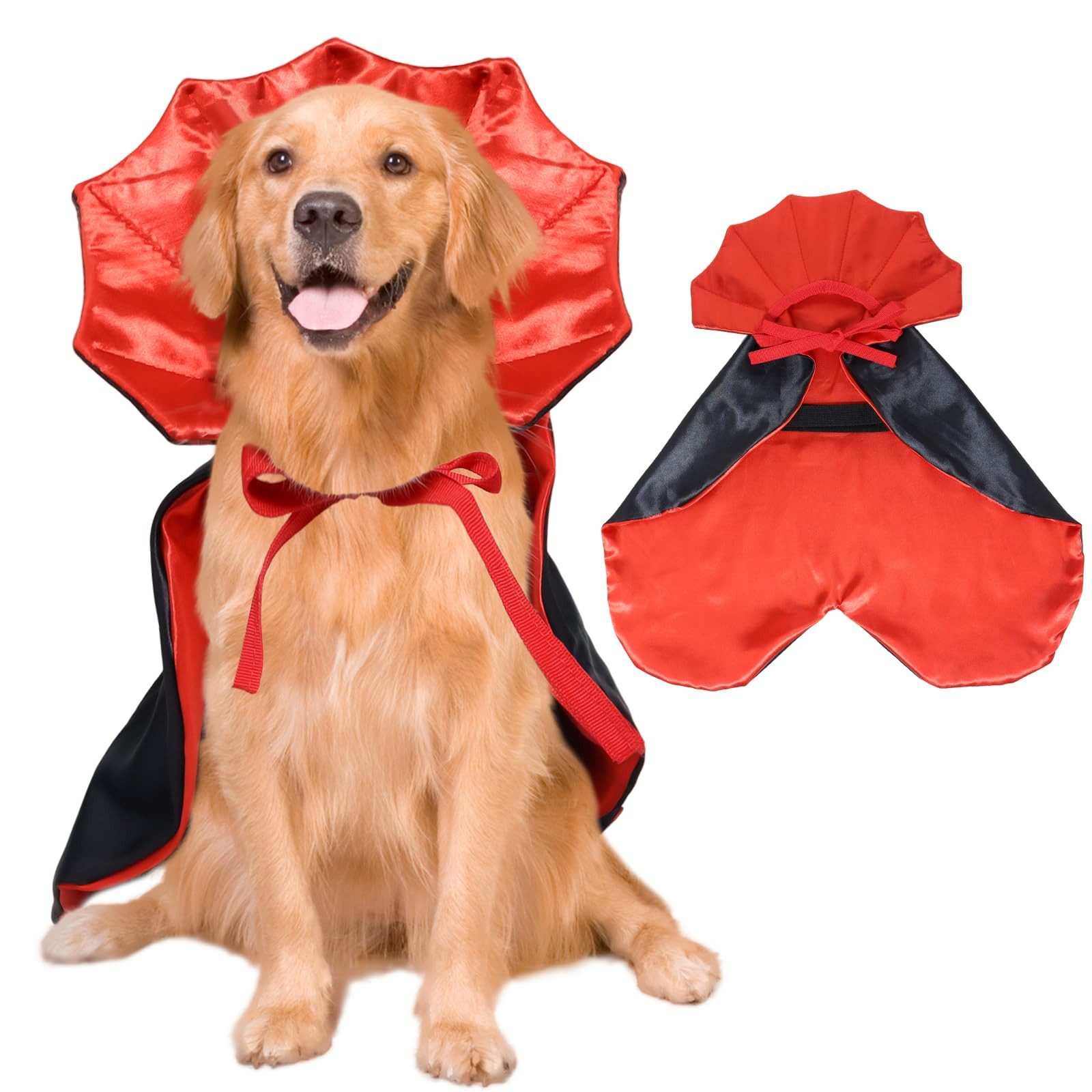Sorvyzxn Hundekostüm Halloween Hund Umhang mit Stehkragen, Lustiges Vampir Cape, Bequemes Haustier Kostüm mit Klettverschluss