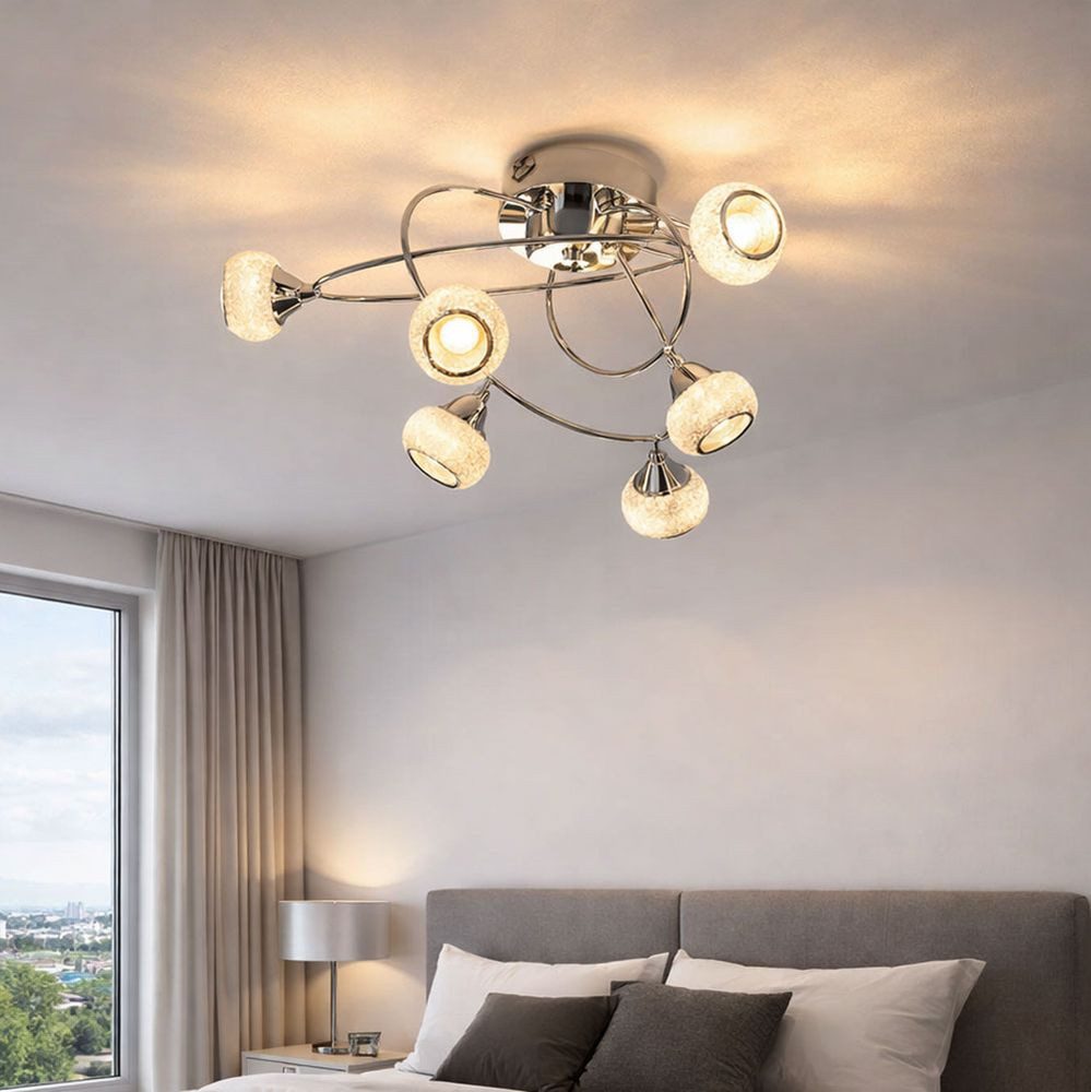 WOFI Deckenleuchte, Leuchtmittel nicht inklusive, Deckenlampe silber Deckenleuchte 6 Flammig geschwungen