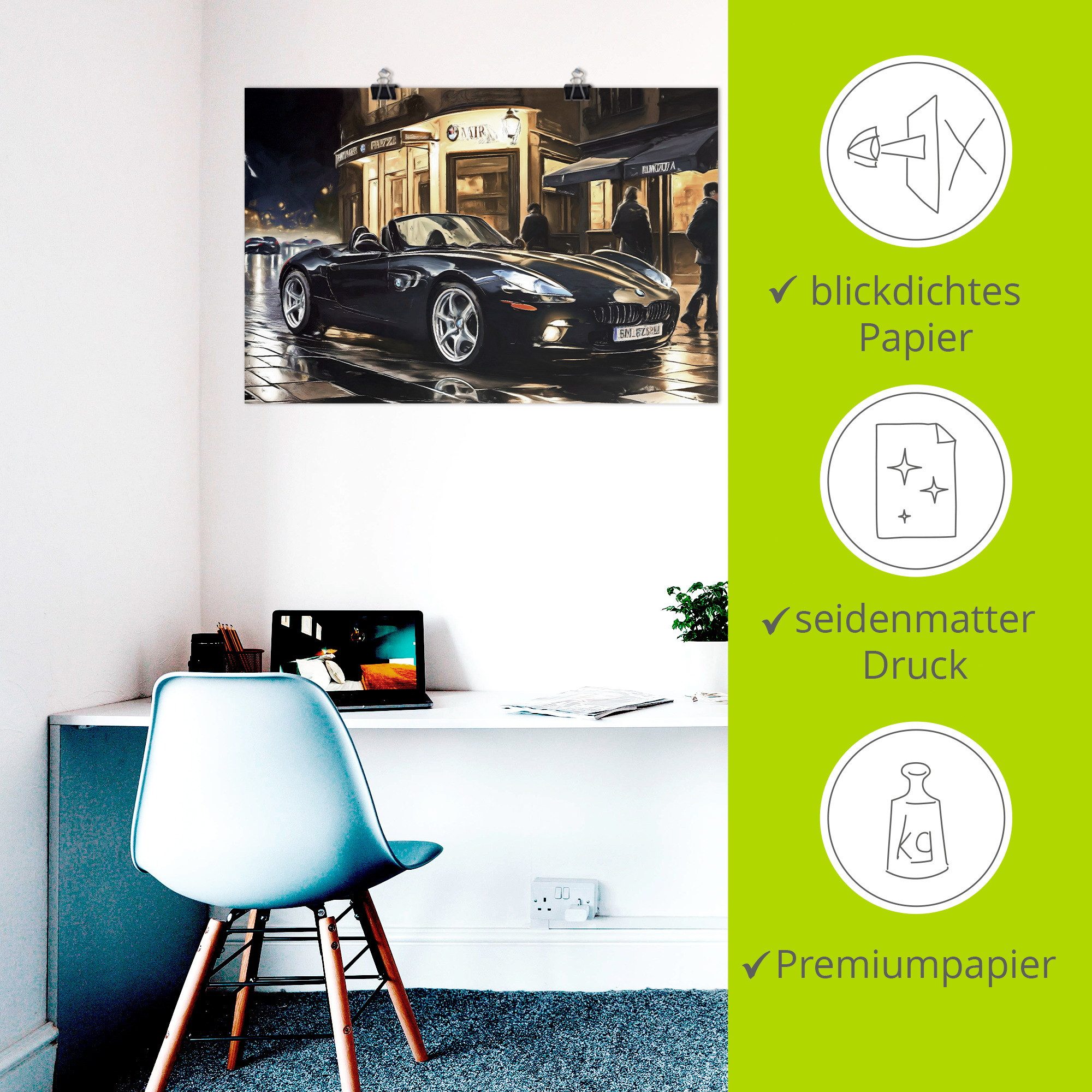 Artland Wandbild BMW Z8 nachts in Paris, (1 St), als Alubild, Leinwandbild, Poster, Wandaufkleber in verschied. Größen