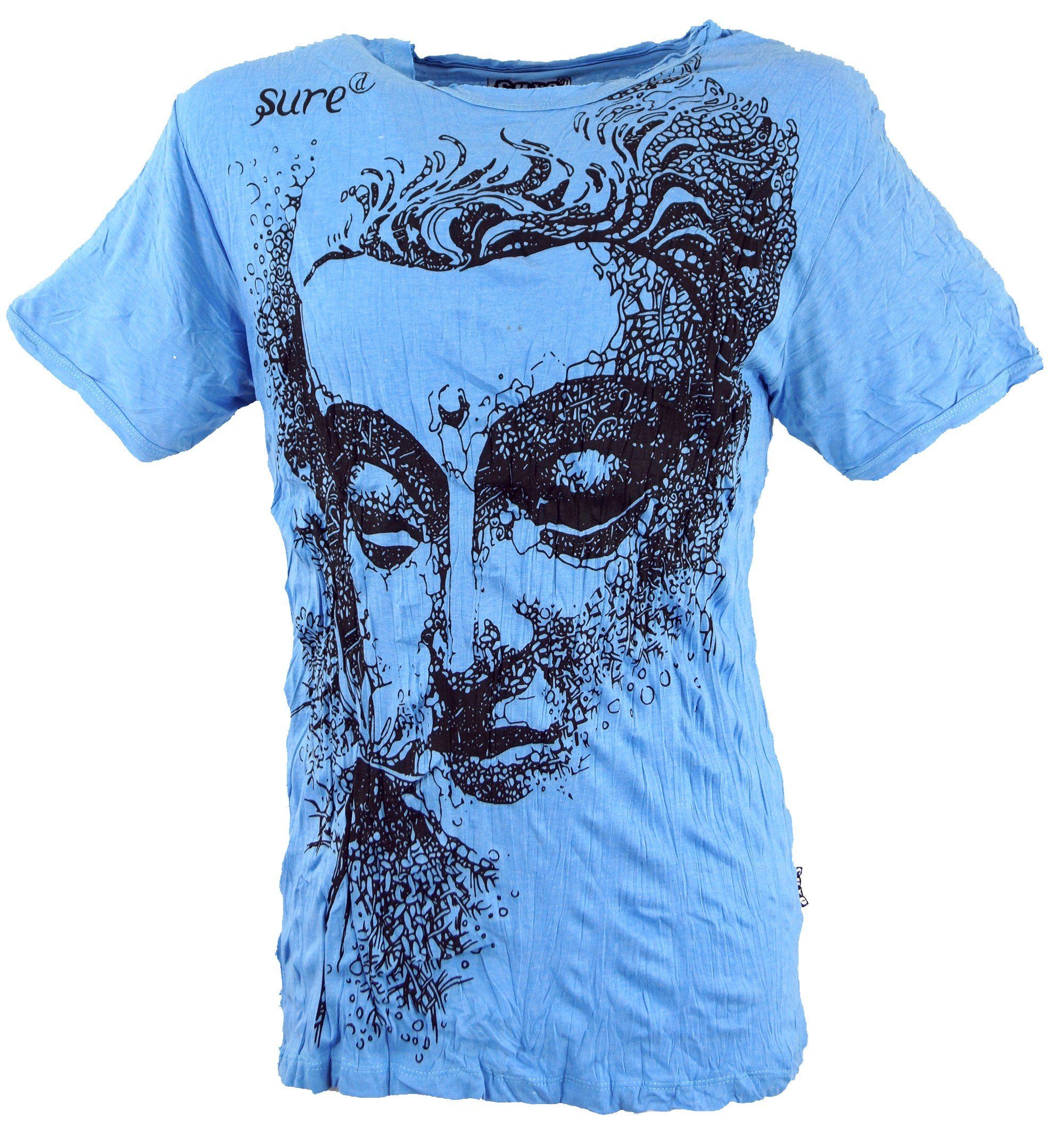Guru-Shop T-Shirt Sure T-Shirt Style, hellblau alternative Buddha - Festival, Bekleidung Goa