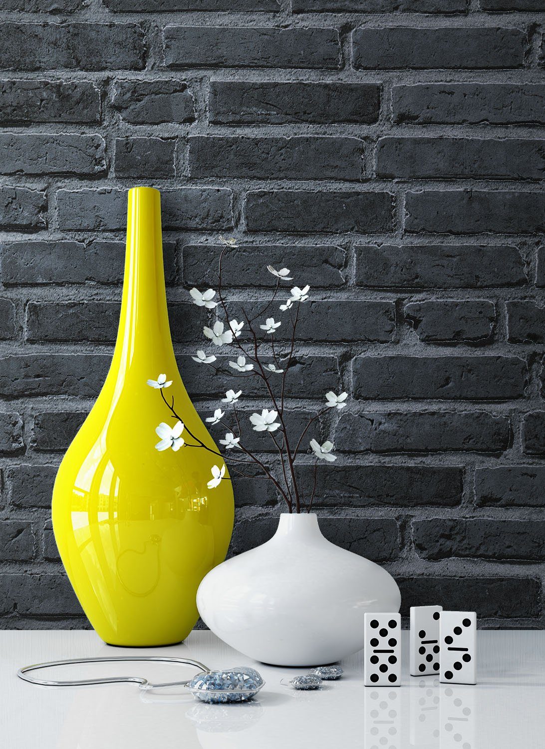 Newroom Vliestapete, Steintapete Schwarz Ziegelstein Backstein Mauerwerk Klinker Tapete Steinoptik Wohnzimmer Schlafzimmer Flur, Tapete Steinoptik Wohnzimmer