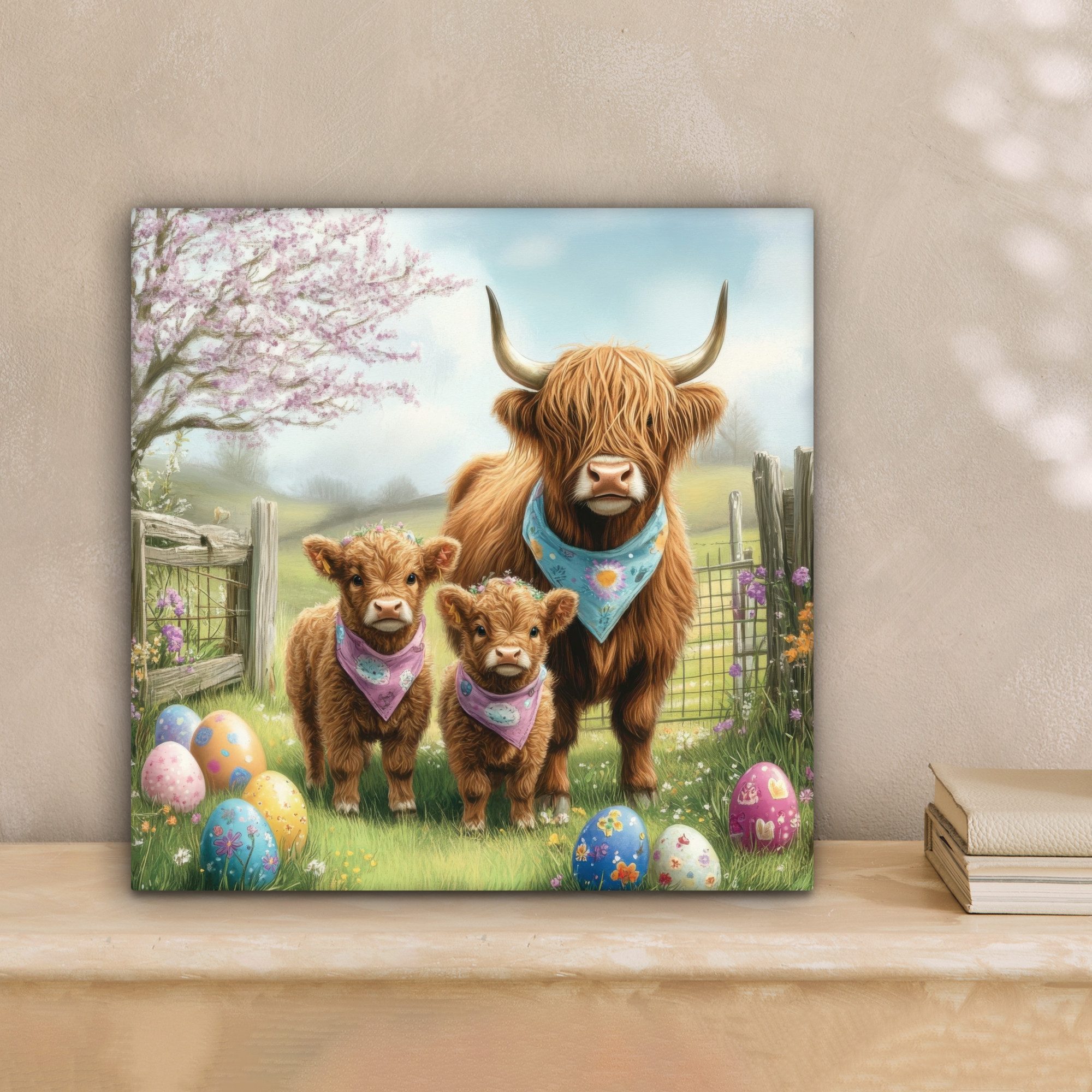 OneMillionCanvasses® Leinwandbild Schottische Highlander - Ostereier - Früh günstig online kaufen