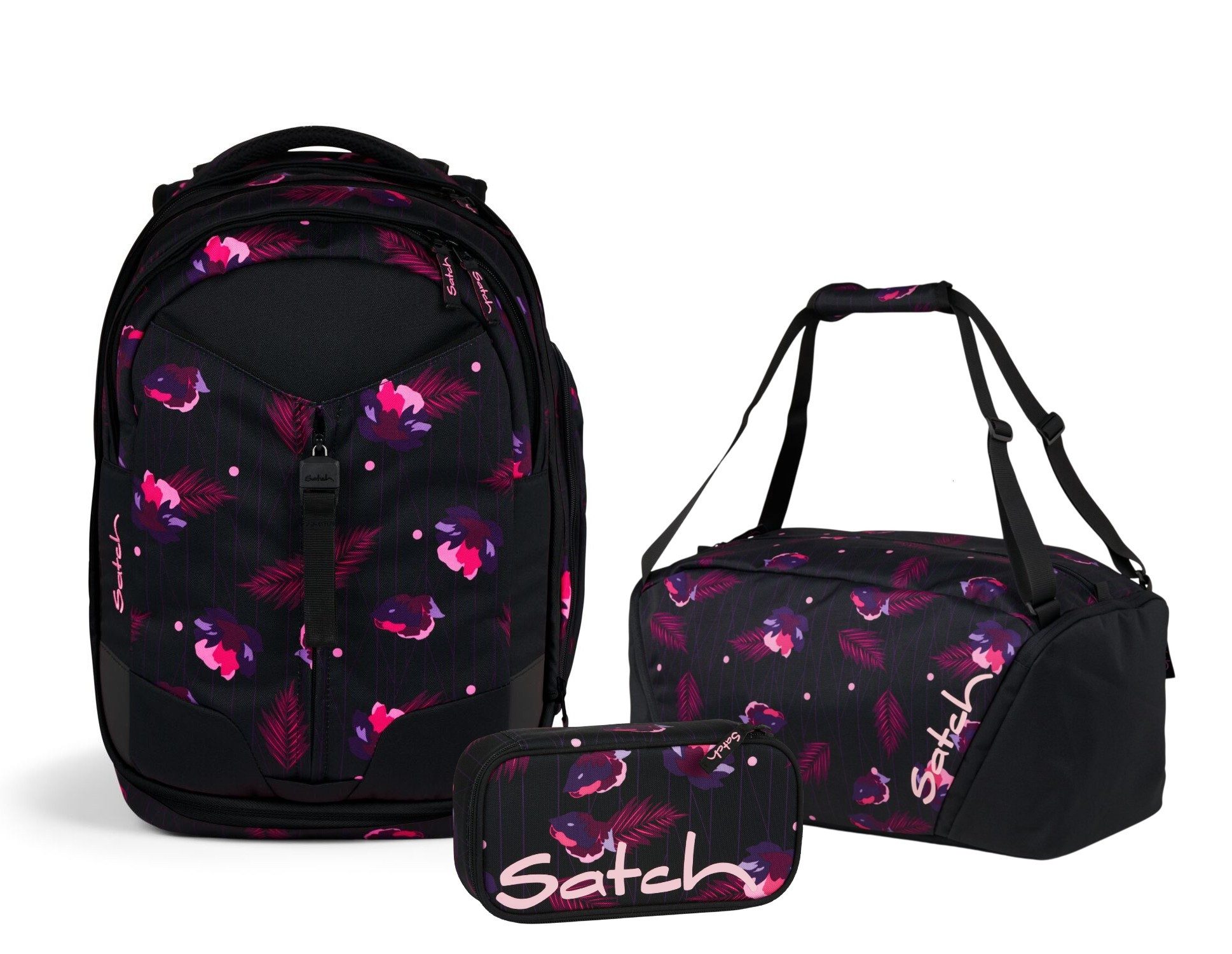 Satch Schulranzen Schulrucksack-Set MATCH Mystic Nights 3-teilig, Kollektion 2025 (3-teilig), Schulranzen, ergonomisch, 30 + 5 Liter
