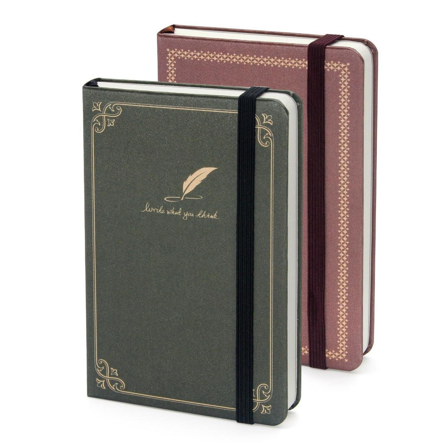 LuxusKollektion Notizbuch Notizbuch A6 Blanko 2er Set Stoffbezug Golddruck