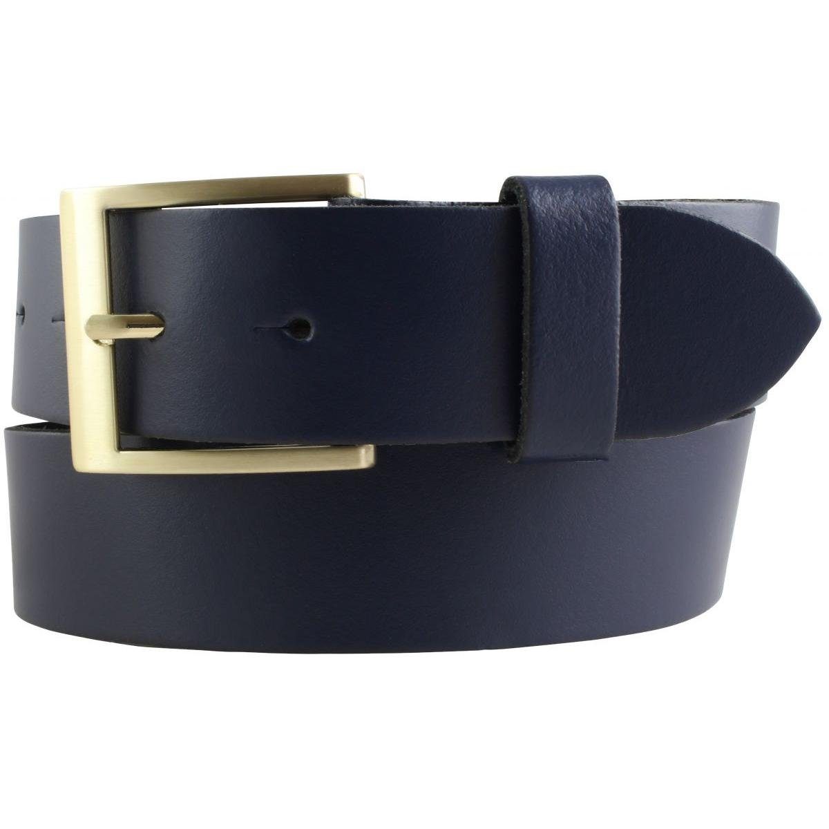 Ledergürtel Gürtel mit goldener Gürtelschnalle 4 cm - Jeans-Gürtel goldfarben 40mm
