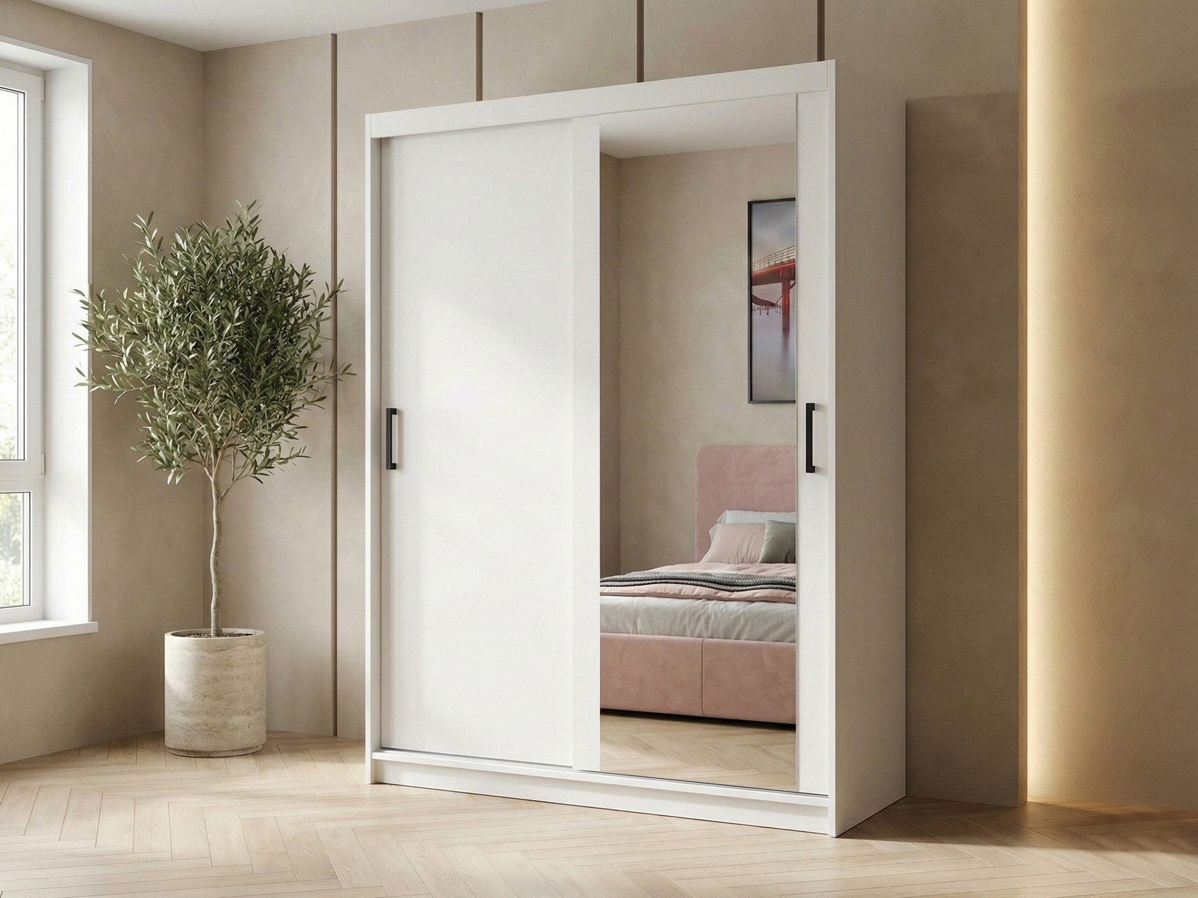 Beautysofa Kleiderschrank HELA moderner Kleiderschrank mit Spiegel (Schiebetürenschrank mit Kleiderstange und Regalböden, Schrank für Schlafzimmer, Flur & Ankleidezimmer) wahlweise ohne oder mit Schubkasteneinsätzen