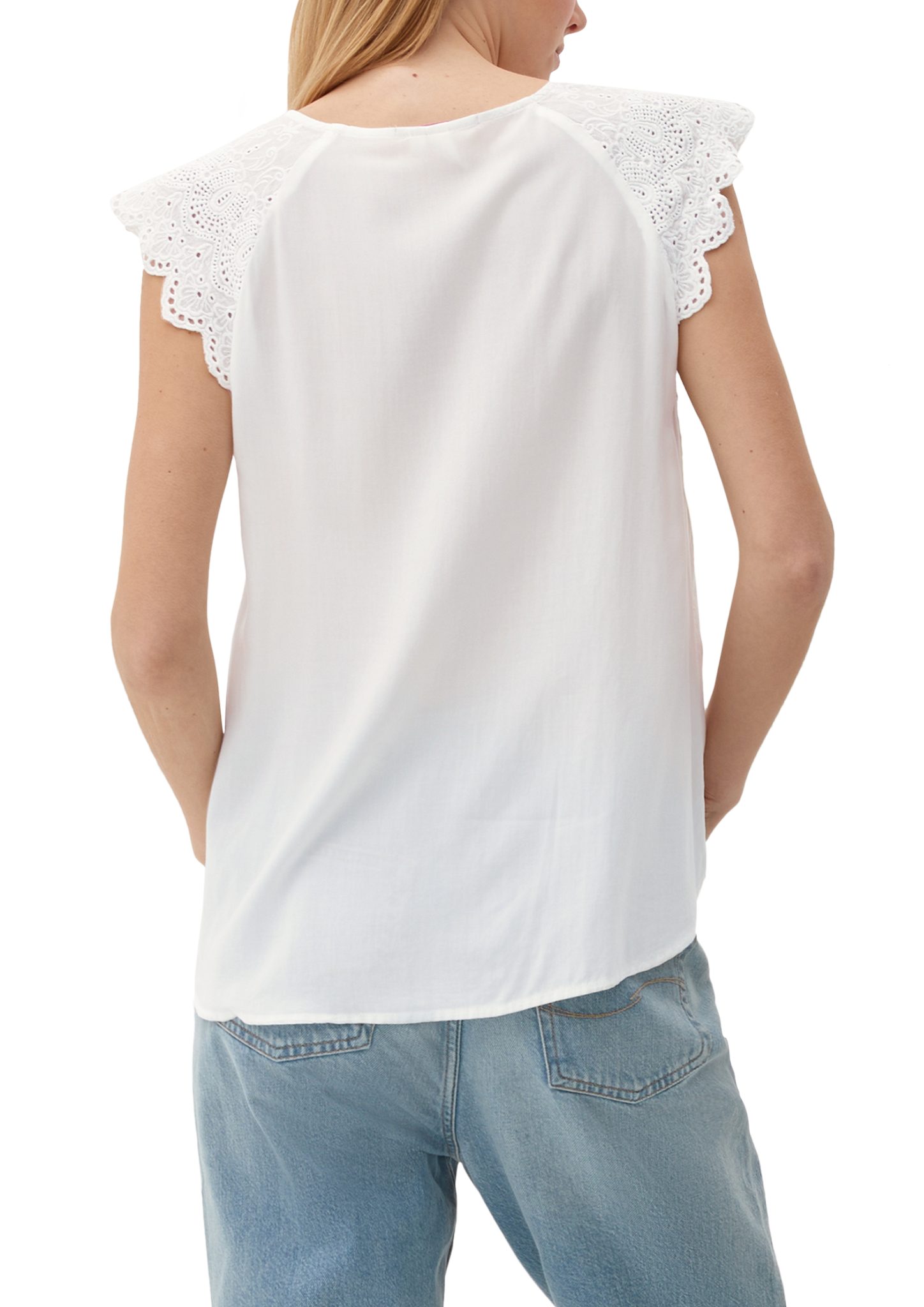 QS Blusentop Broderie ecru Bluse Anglaise mit