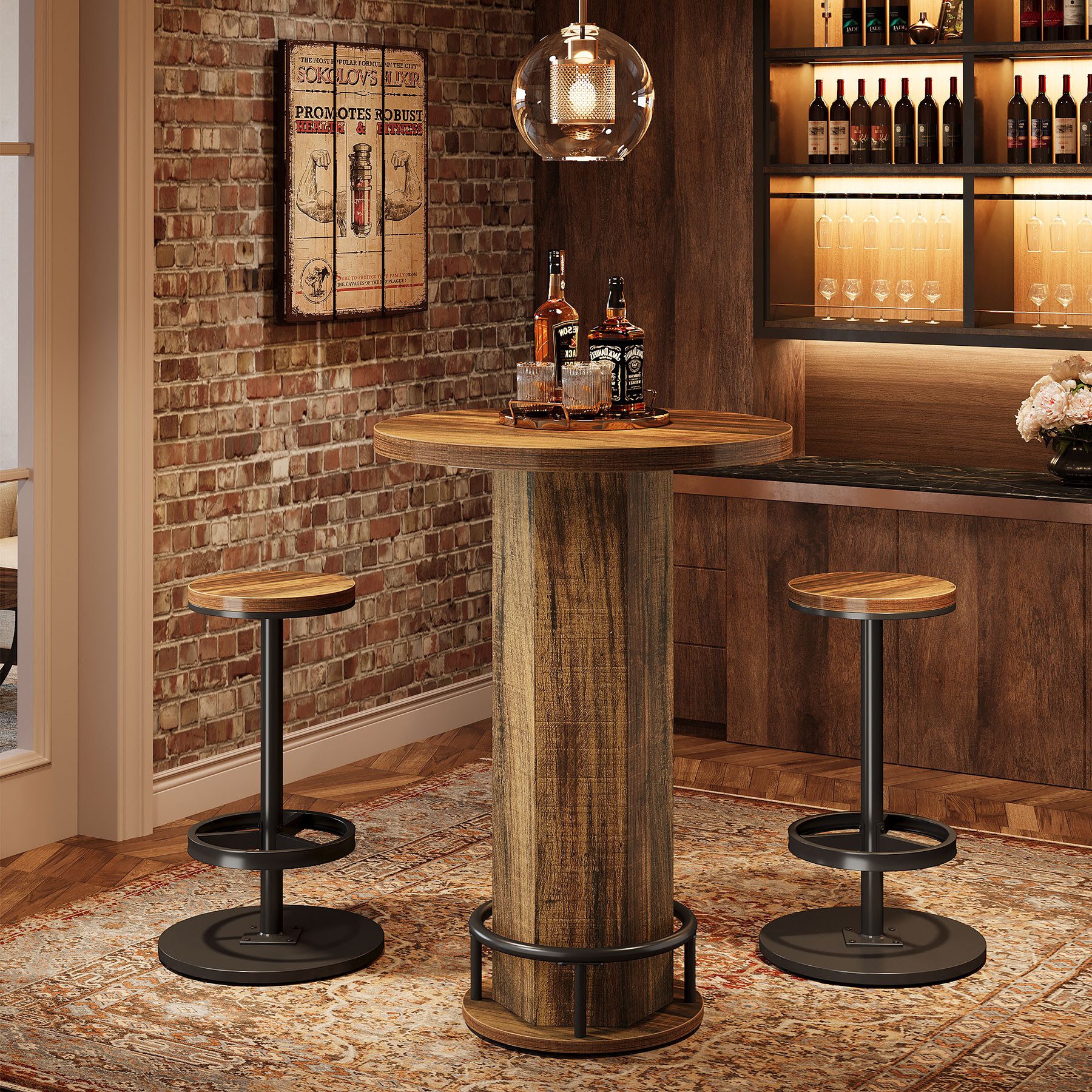 Tribesigns Stehtisch Runder Bartisch Mit 2 Barhockern, Bistrotisch, Stehtisch Set