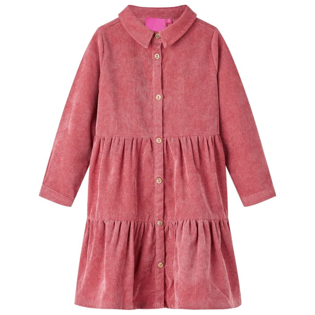 vidaXL Druckkleid Kinderkleid mit Langen Ärmeln Cord Altrosa 116