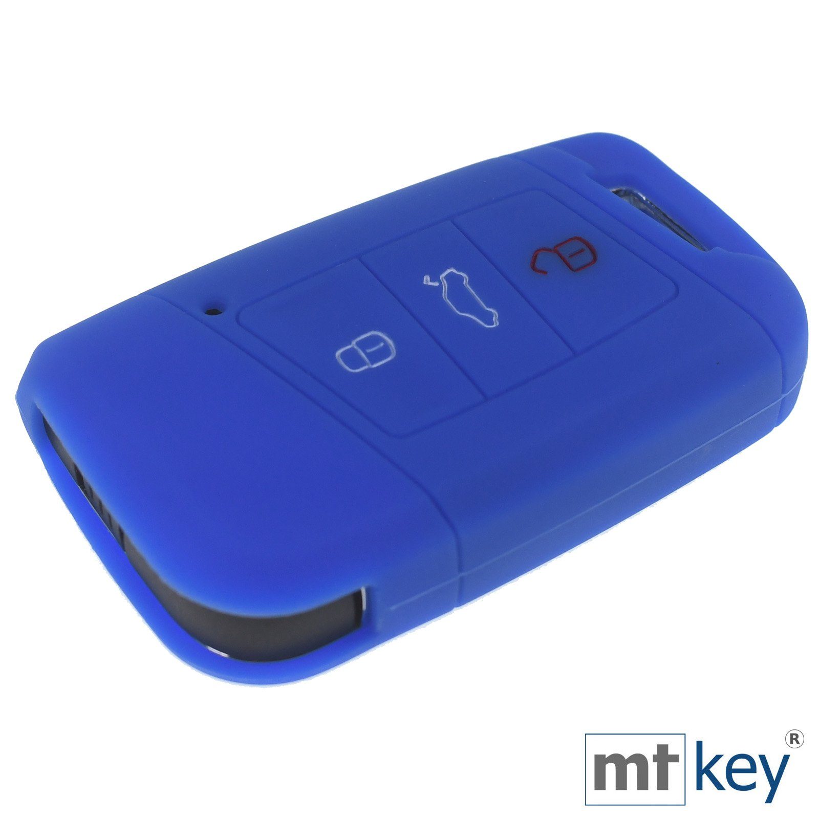 Silikon Blau, SMARTKEY Schutzhülle mt-key Kodiaq Softcase Skoda VW Autoschlüssel 3 Passat KEYLESS für B8 Tasten Schlüsseltasche Arteon