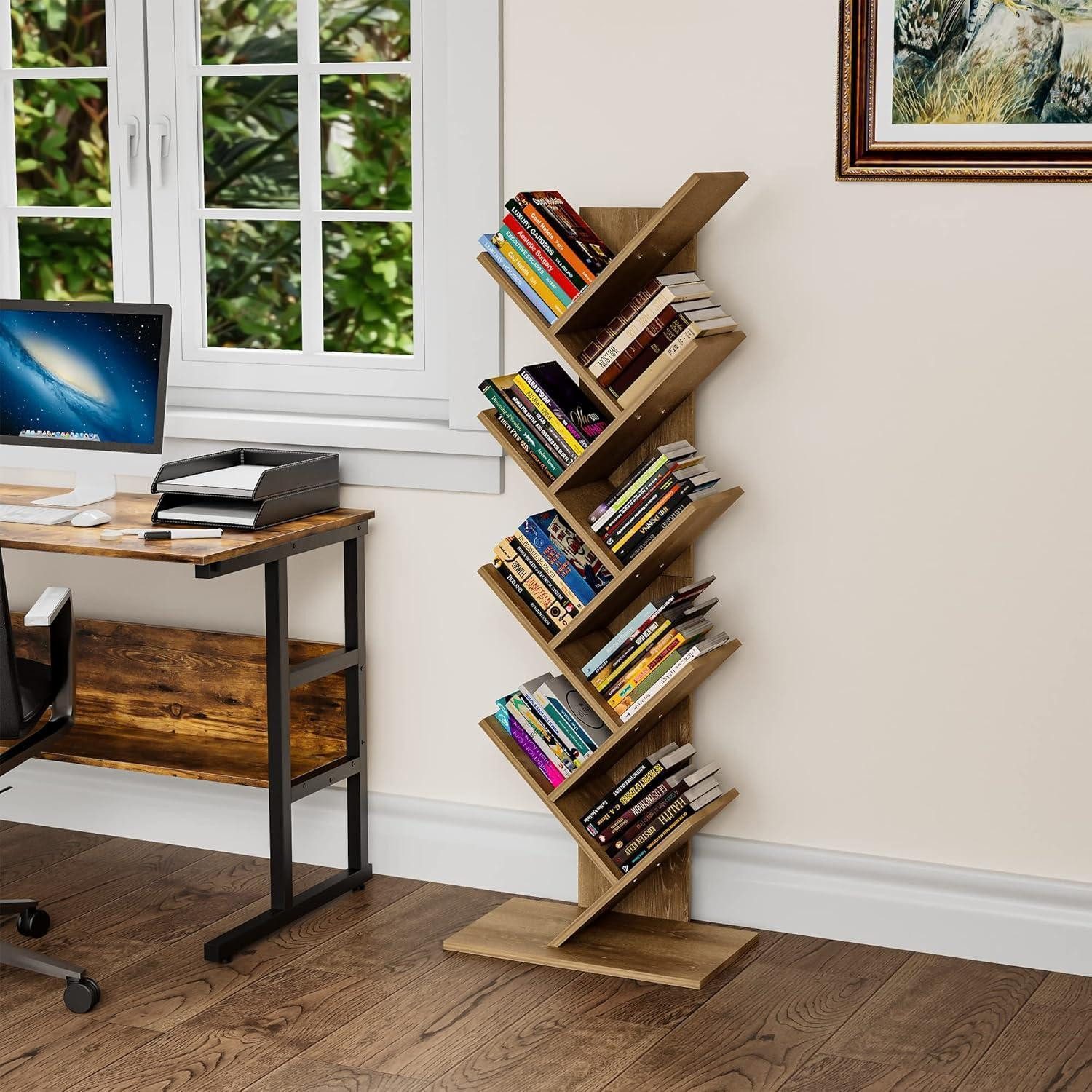 LuxusKollektion Stiefelknecht Bücherregal Standregal Raumteiler Leiterregal Baumform CD Holzfarben