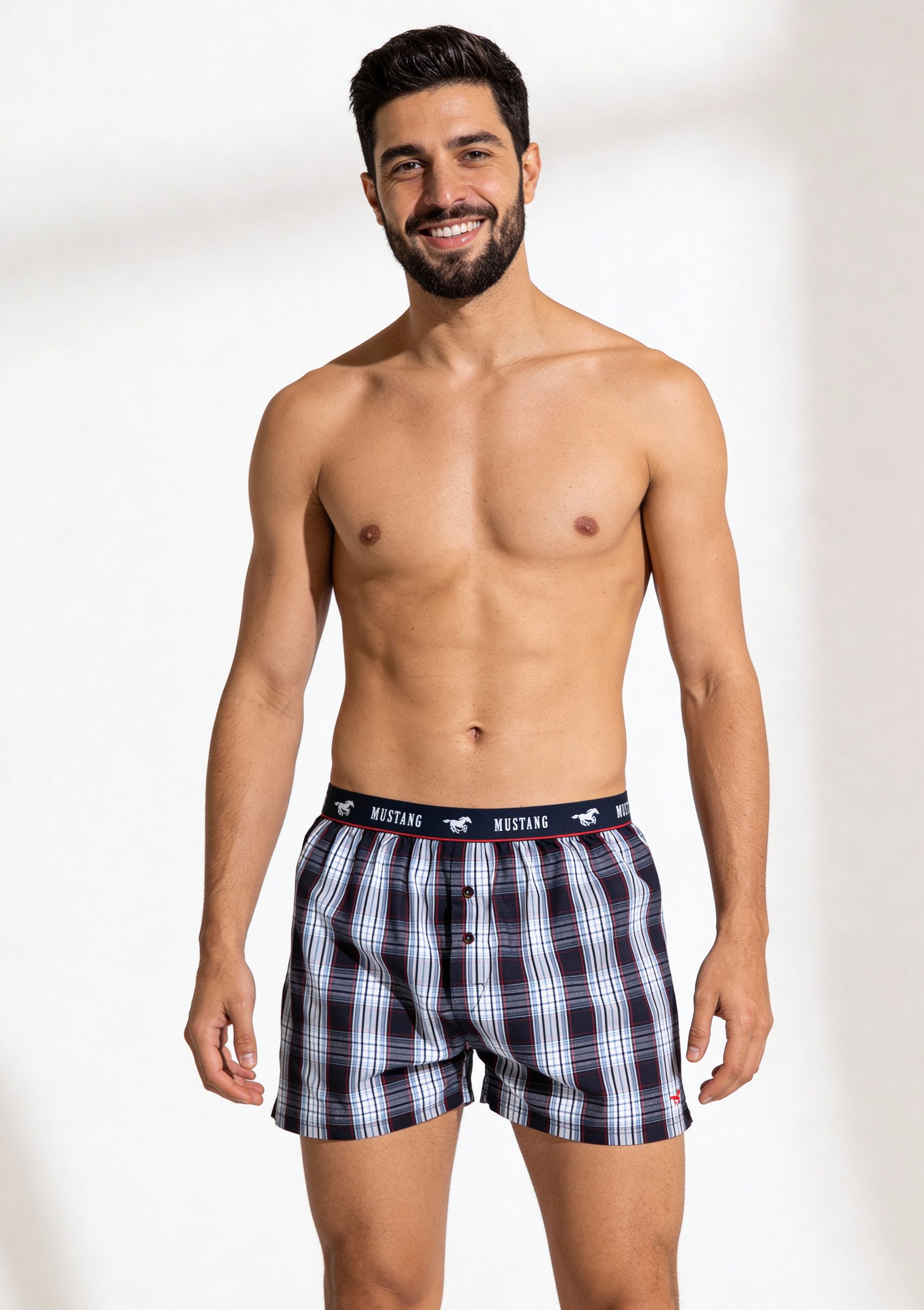 MUSTANG Boxershorts Woven Boxer Short Unterhose Unterwäsche (Set, 2-St) Bequem und locker - OEKO-TEX® Standard - Elastischer Bund - Nachhaltig