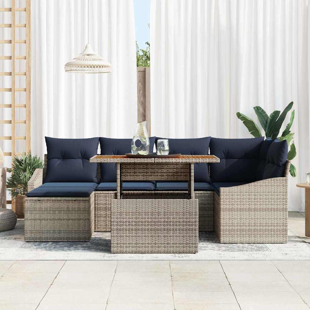 vidaXL Gartenlounge-Set Garten-Sofa-Set mit Speicher 7 pcs Grau Poly Rattan, (7-tlg)