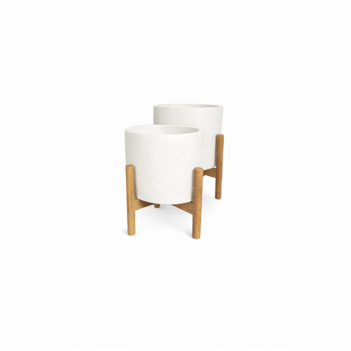 COFI 1453 Blumentopf Set 2er Weiß mit Holzständer Pflanzgefäße modern (2 St)