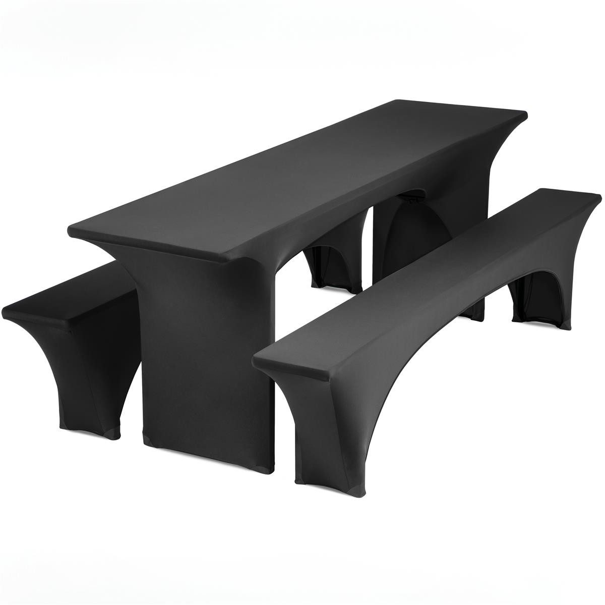 Gräfenstayn Hussen-Set Biertischhussen Bierzeltgarnitur 3 tlg, 70x220cm Schwarz, Biertischhussen 3 tlg Bierzeltgarnitur 50cm oder 70cm breite