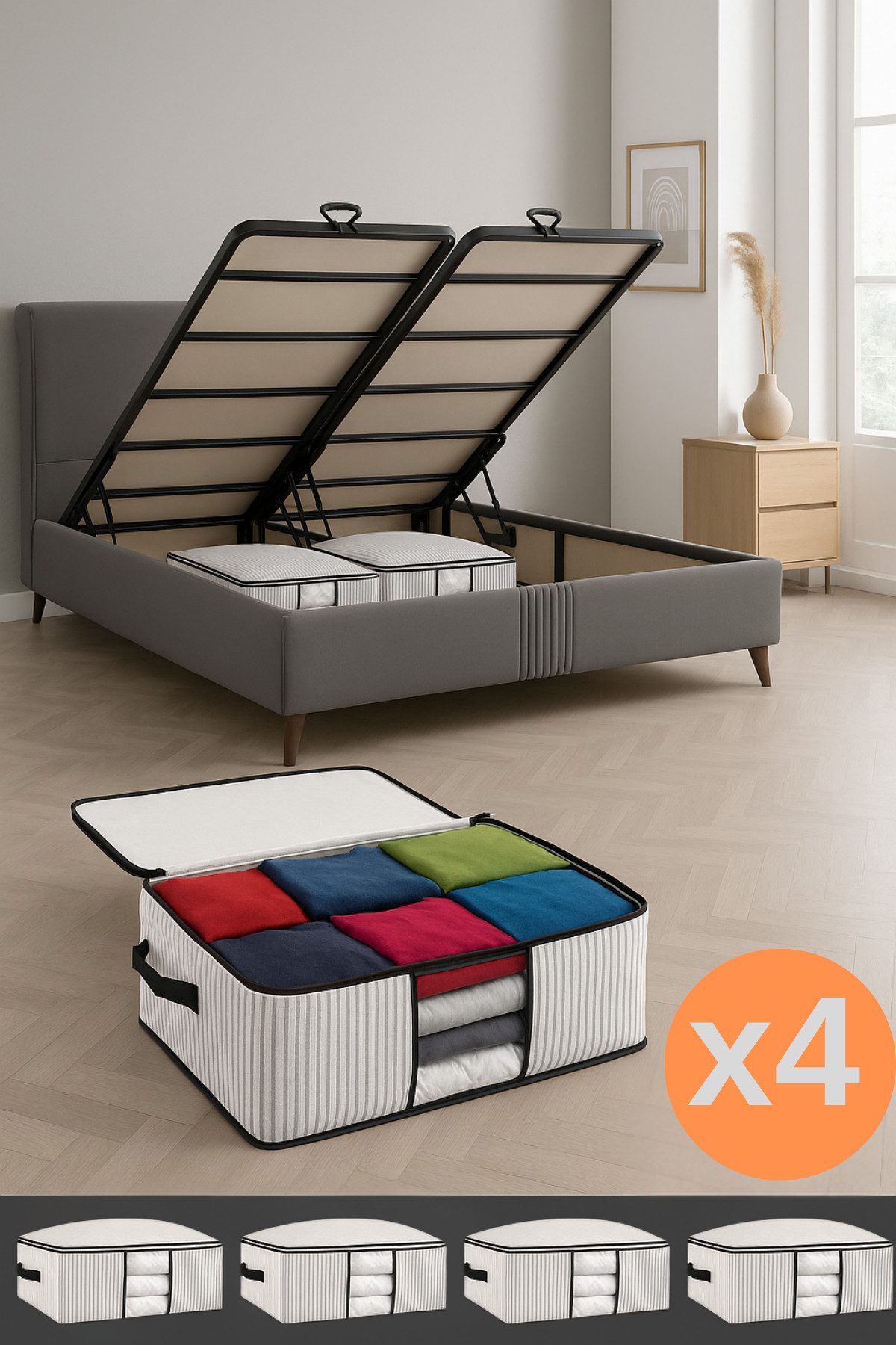 Formeya Unterbettkommode Unterbettbox mit Sichtfenster 64x45x22 cm 4er Set Organizer