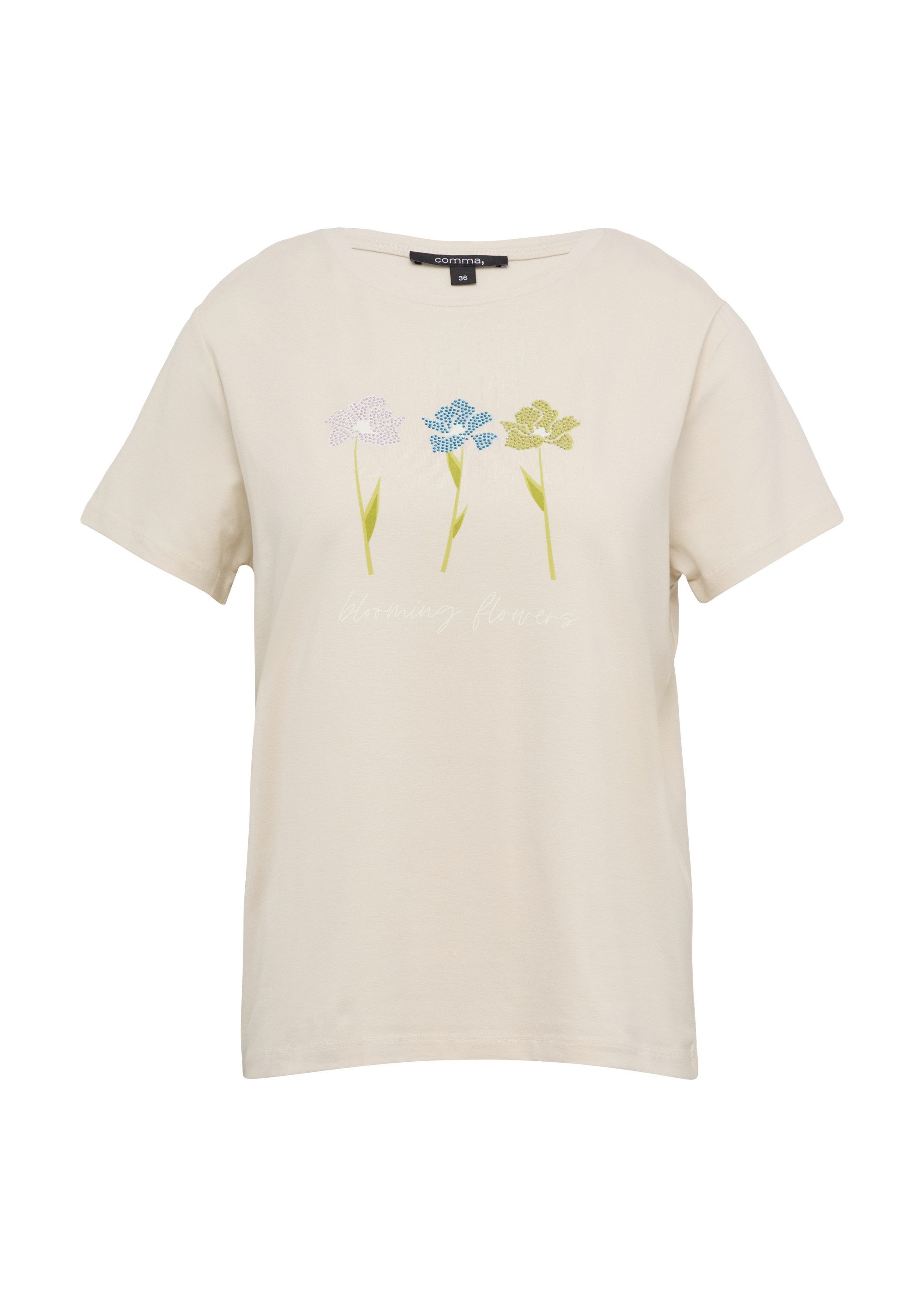 comma Kurzarmshirt T-Shirt Baumwollmix-T-Shirt mit Artwork günstig online kaufen